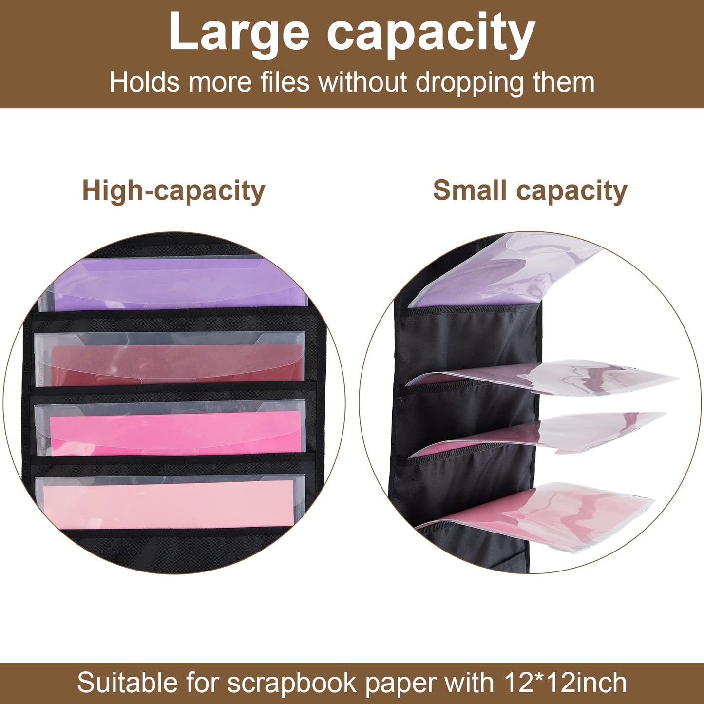 Henoyso 4 Pcs Hanging Wall File Storage 10 Pocket Paper Organizer, Black