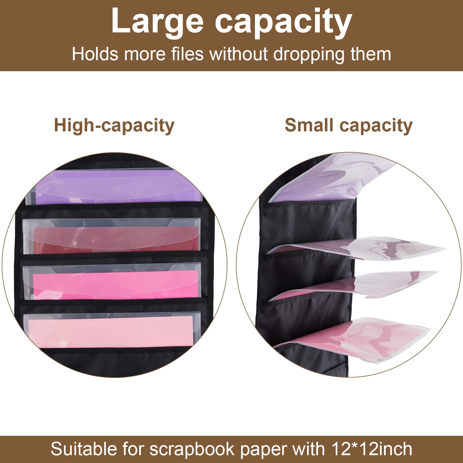 Henoyso 2 Pcs Hanging Wall File Storage 10 Pocket Paper Organizer, Black