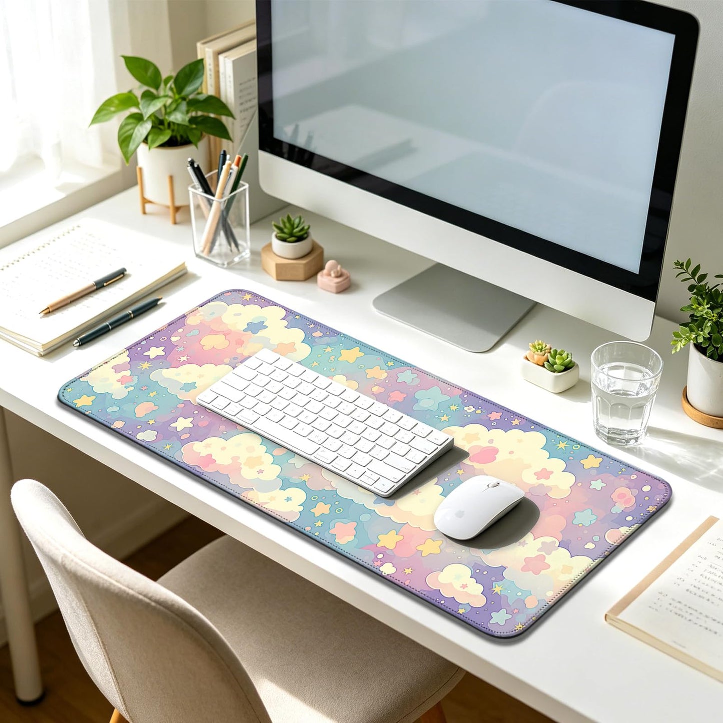 AYKDTFN Cloud and Star Large Mouse Pad & Desk Mat for Gaming, Office & Home