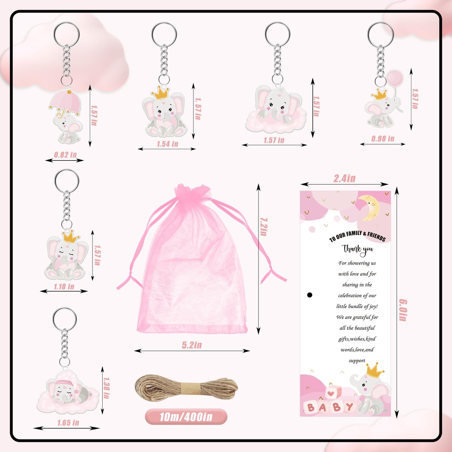 EYNDYN 145 Pieces Baby Shower Favors for Guest Pink Elephant Ballpoint Pens and Keychains Gifts for