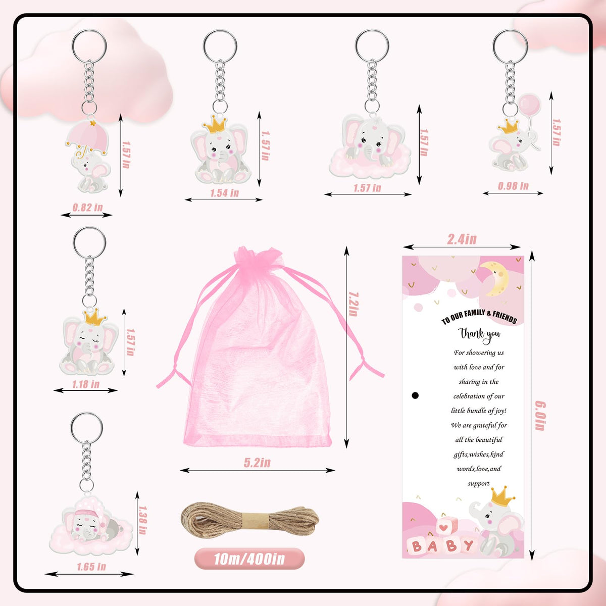 EYNDYN 145 Pieces Baby Shower Favors for Guest Pink Elephant Ballpoint Pens and Keychains Gifts for
