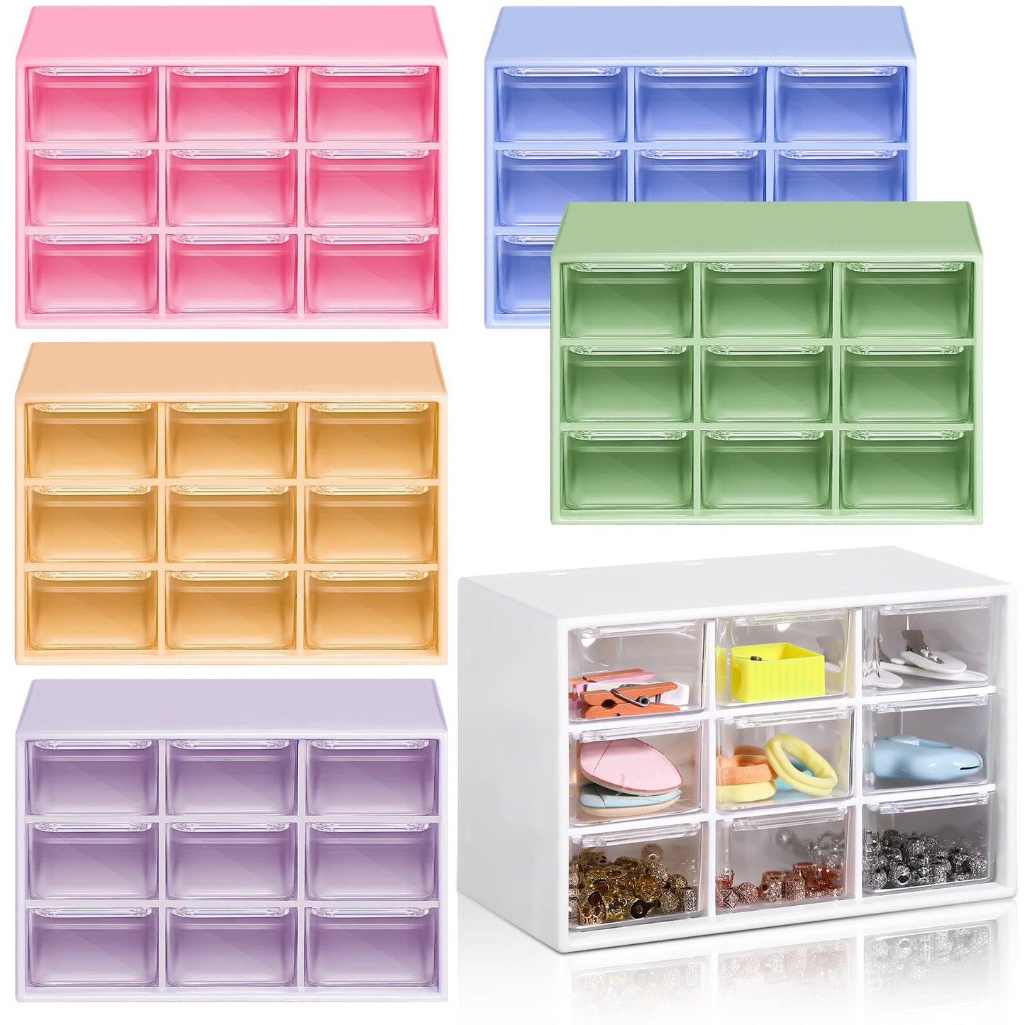 Amyhill 6 Pcs Mini Drawer Organizer Small Organizer with 9 Drawers Plastic Desktop Craft Storage