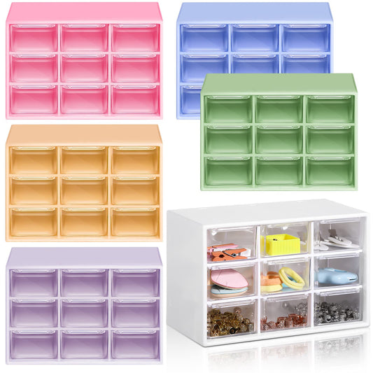 Amyhill 6 Pcs Mini Drawer Organizer Small Organizer with 9 Drawers Plastic Desktop Craft Storage