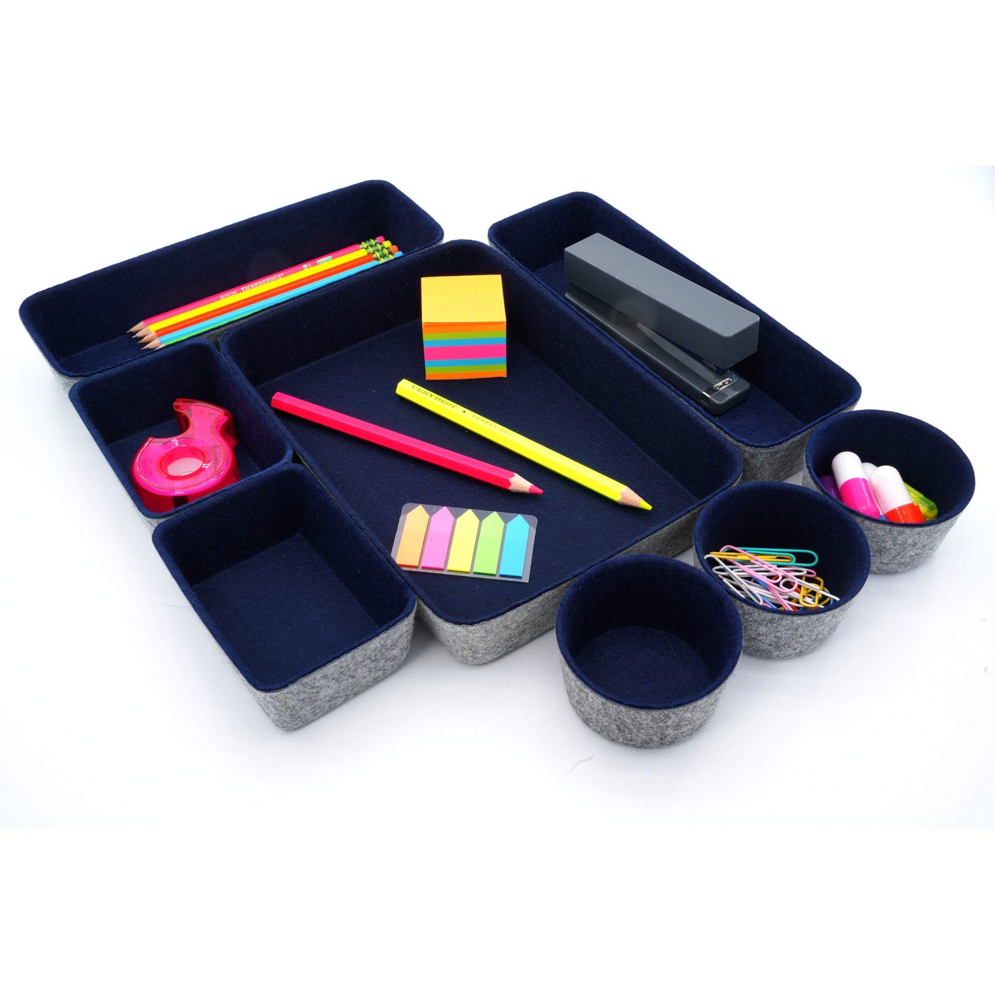 Welaxy 8pc office desk drawer organizer tray felt Storage bins Shallow Navy