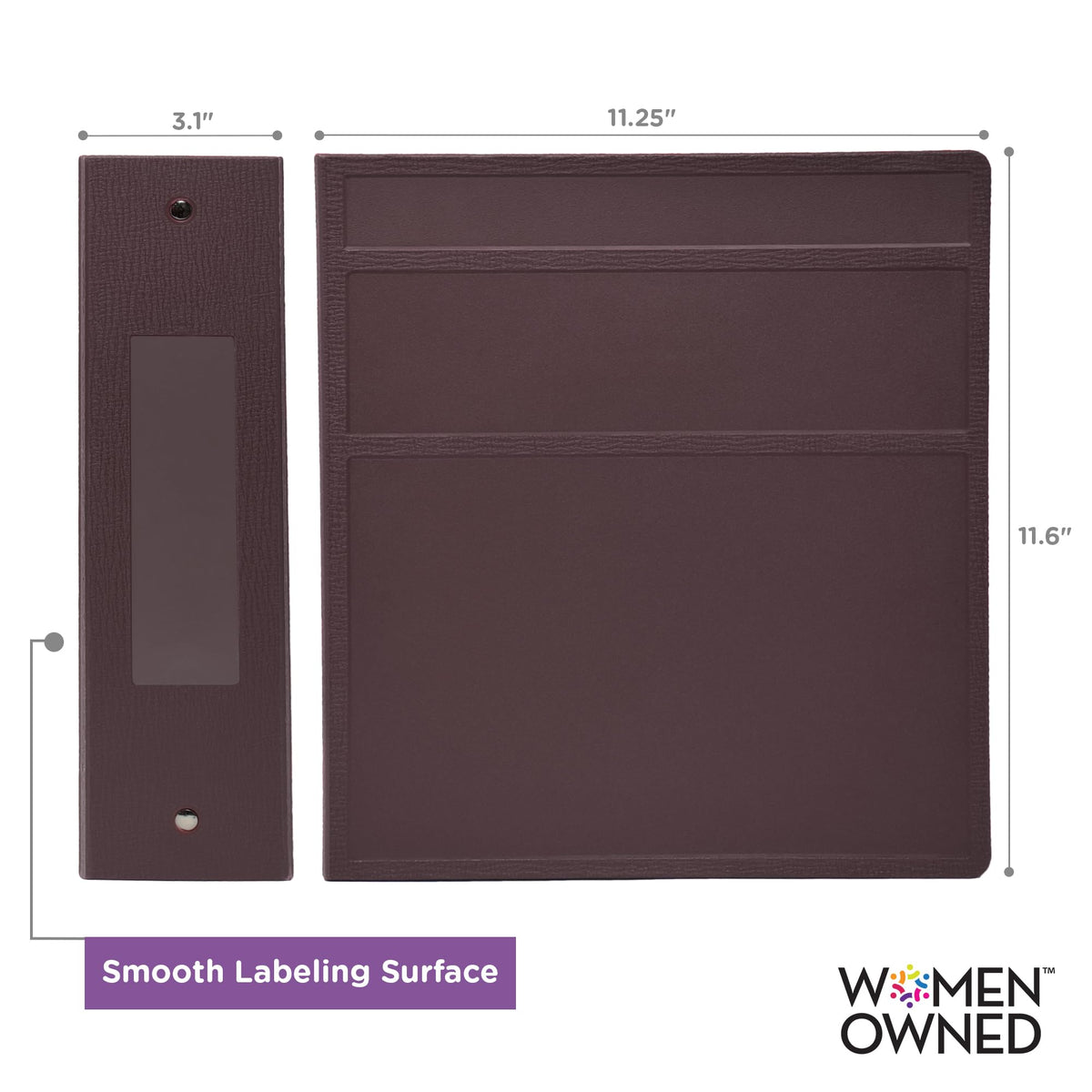 Carstens 3-Inch Heavy Duty 3-Ring Binder - Side Opening, Plum, Durable Plastic, Precision No-Gap