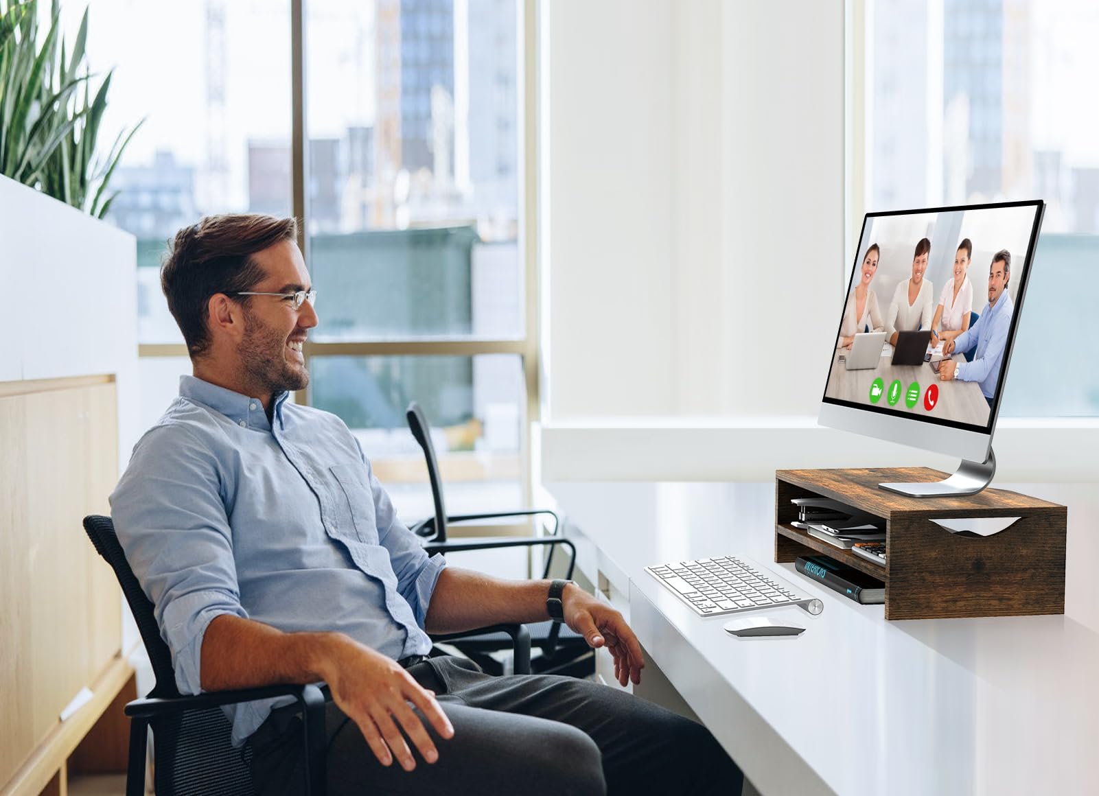 Zimilar Monitor Stand Riser, 2 Tiers Wood Laptop Computer Monitor Riser