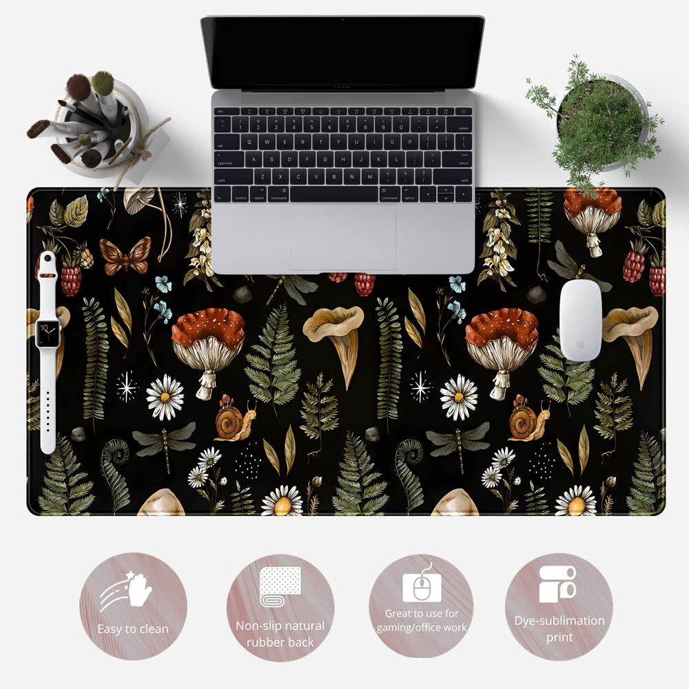 Black Mouse Pad Cottage Core Aesthetic Mouse Pads Mushroom Desk Pad Vintage Mouse Pad Forest Magic