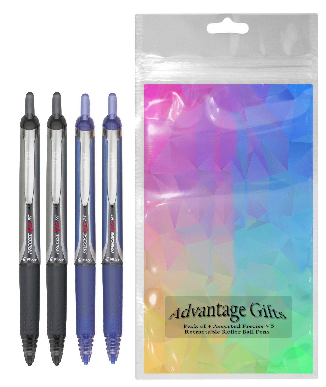 Precise V5 RT Retractable Rollerball Pens, 0.5mm Extra, Blue & Black, 4-PK