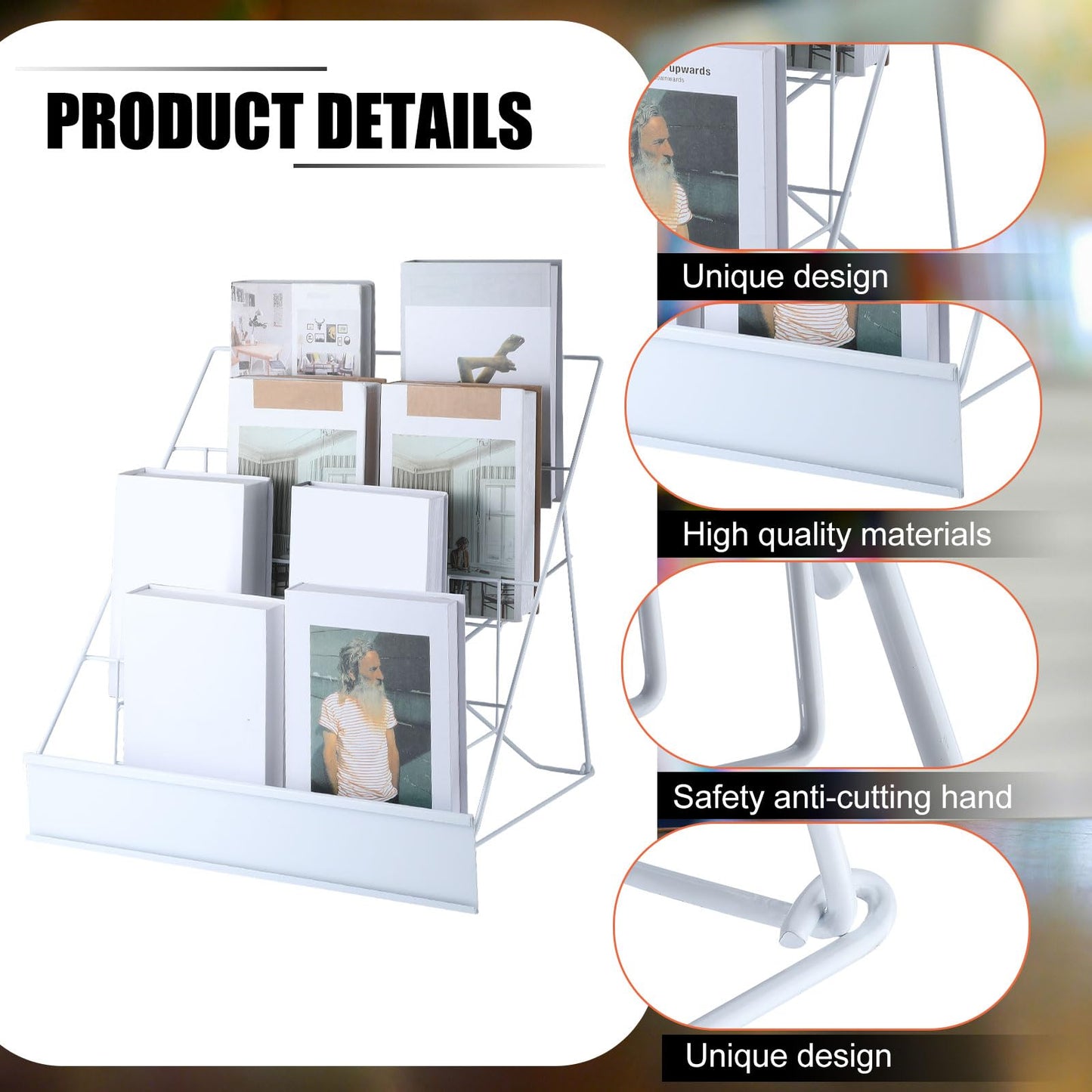 Sintuff Book Display Rack 4-tiered Stand 18" Comic Book Display Rack, White