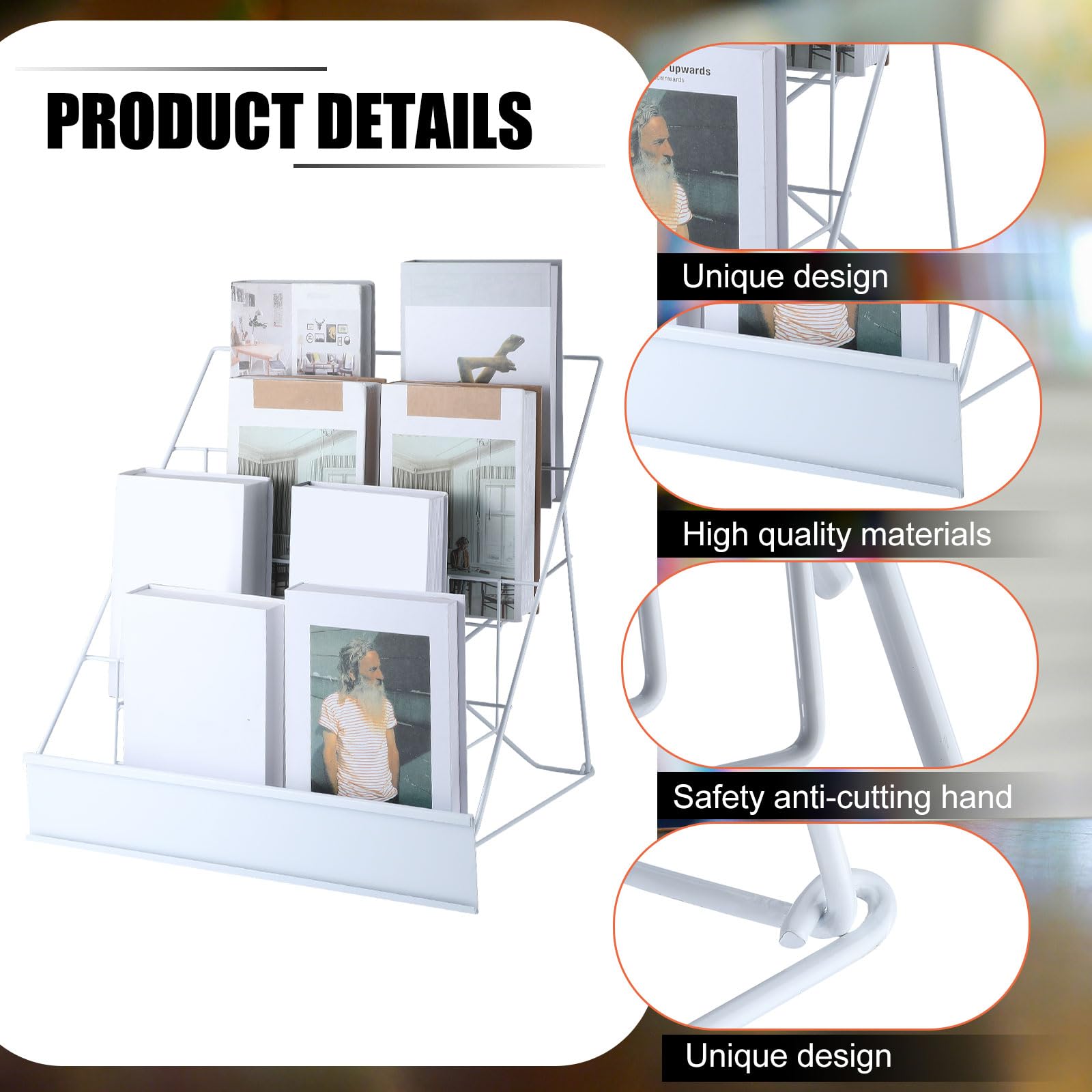 Sintuff Book Display Rack 4-tiered Stand 18" Comic Book Display Rack, White