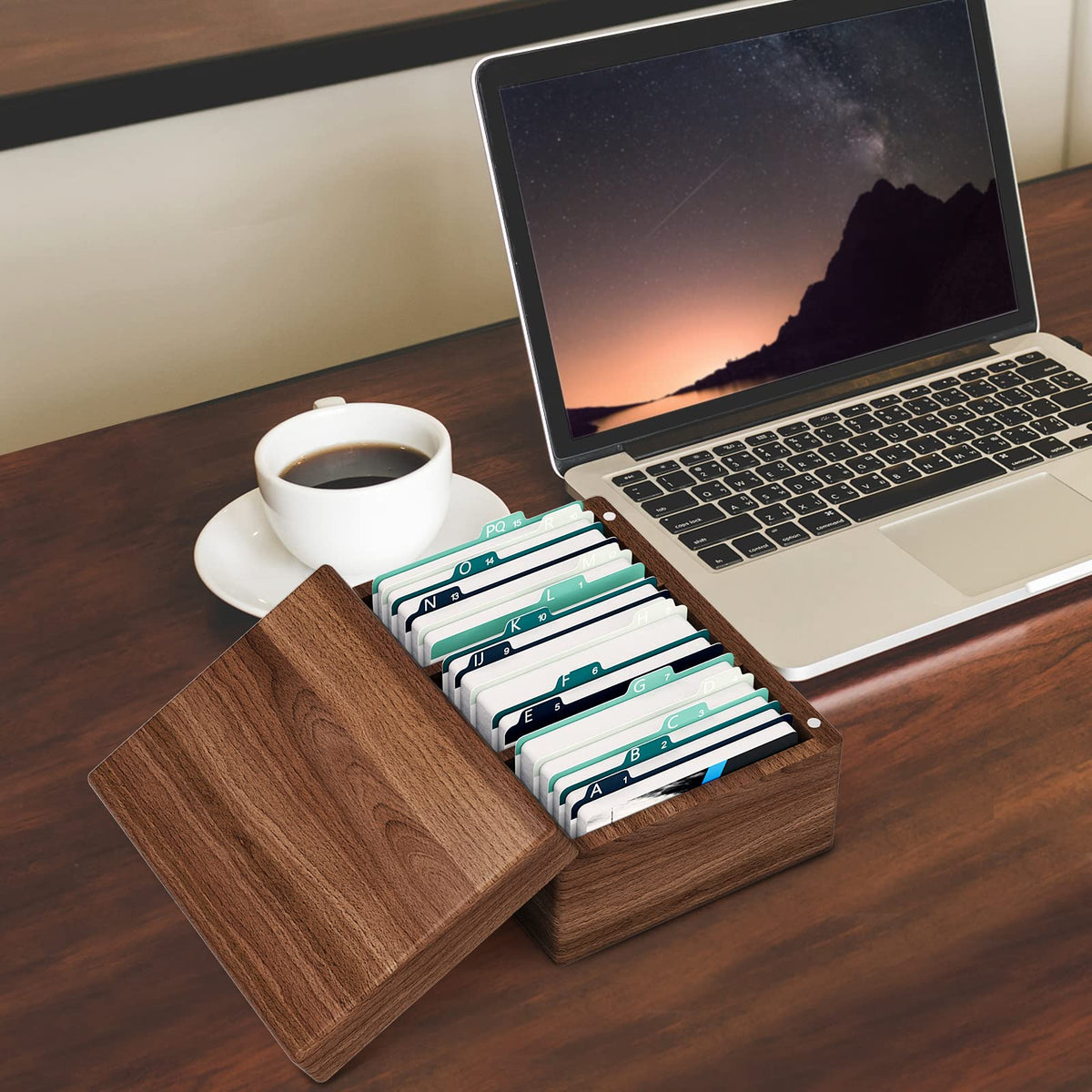 MaxGear Walnut Wood Business Card Organizer for 2.2" x 3.5" Cards