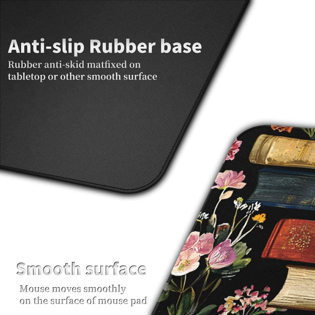 Large Gaming Mouse Pad Plus a Coasters + Cable Clips, Library Flowers Extended Mousepad (31.5 x