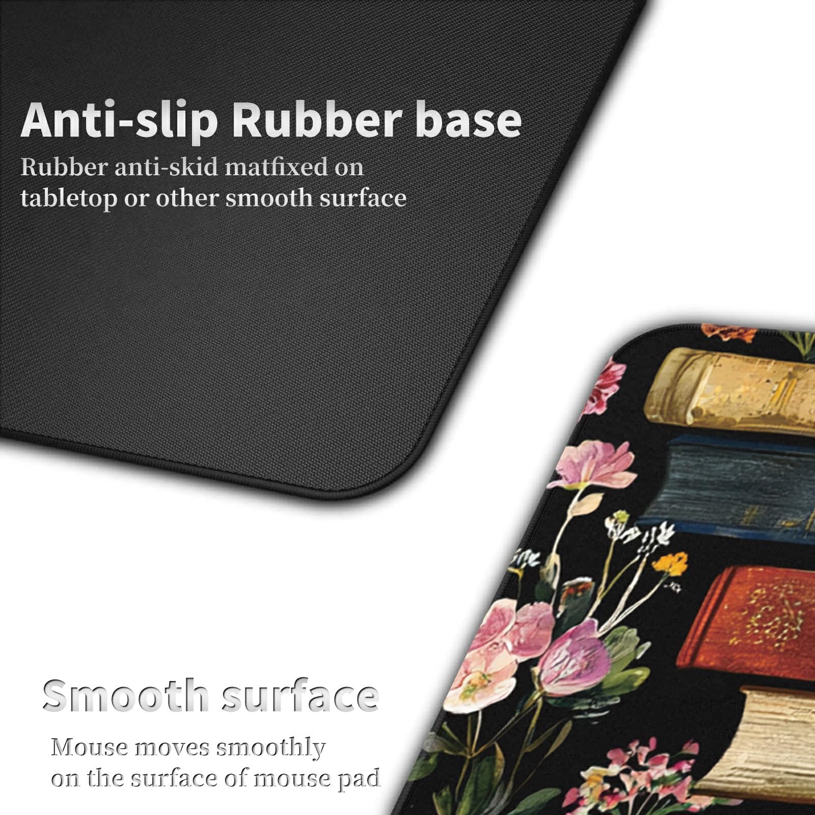 Large Gaming Mouse Pad Plus a Coasters + Cable Clips, Library Flowers Extended Mousepad (31.5 x