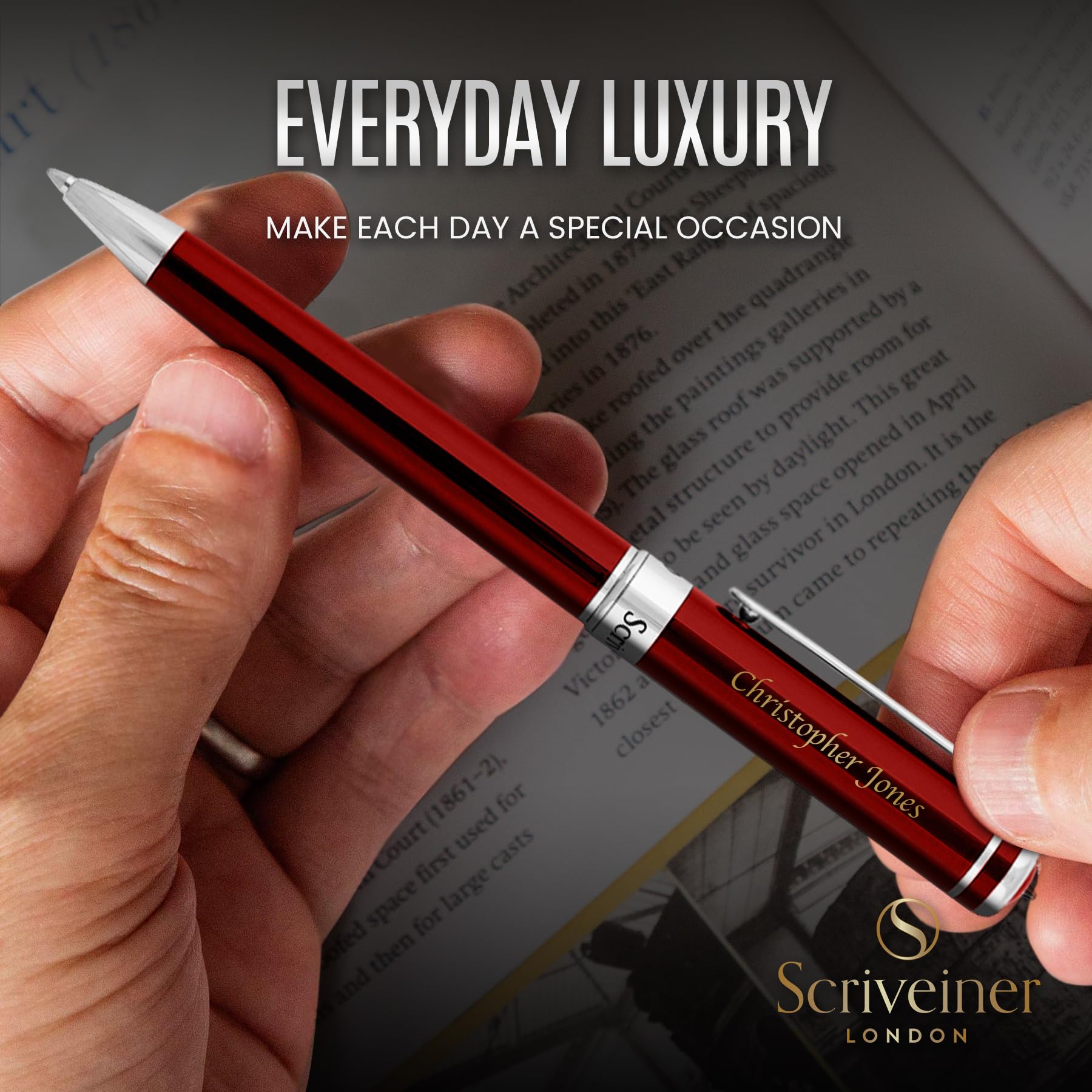 Scriveiner Personalized Deep Crimson Red Ballpoint Pen - Stunning Red Lacquer Luxury Pen with