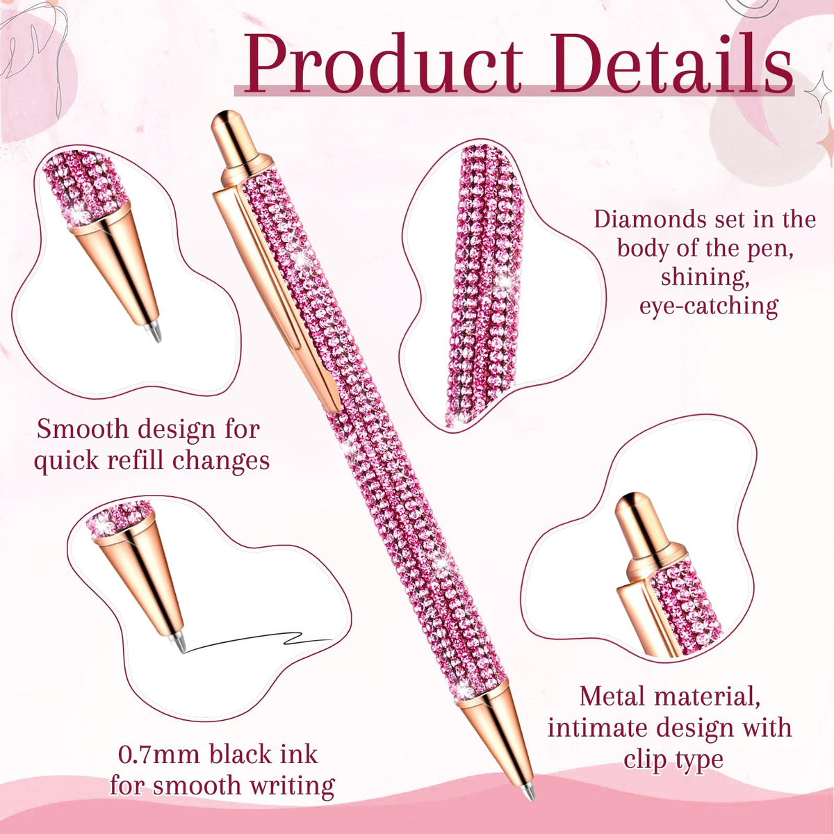 ZSMKJIAYE 20Pcs Rhinestone Pens Bling Metal Ballpoint Diamond Pens Bulk Fancy Sparkly Crystal Press