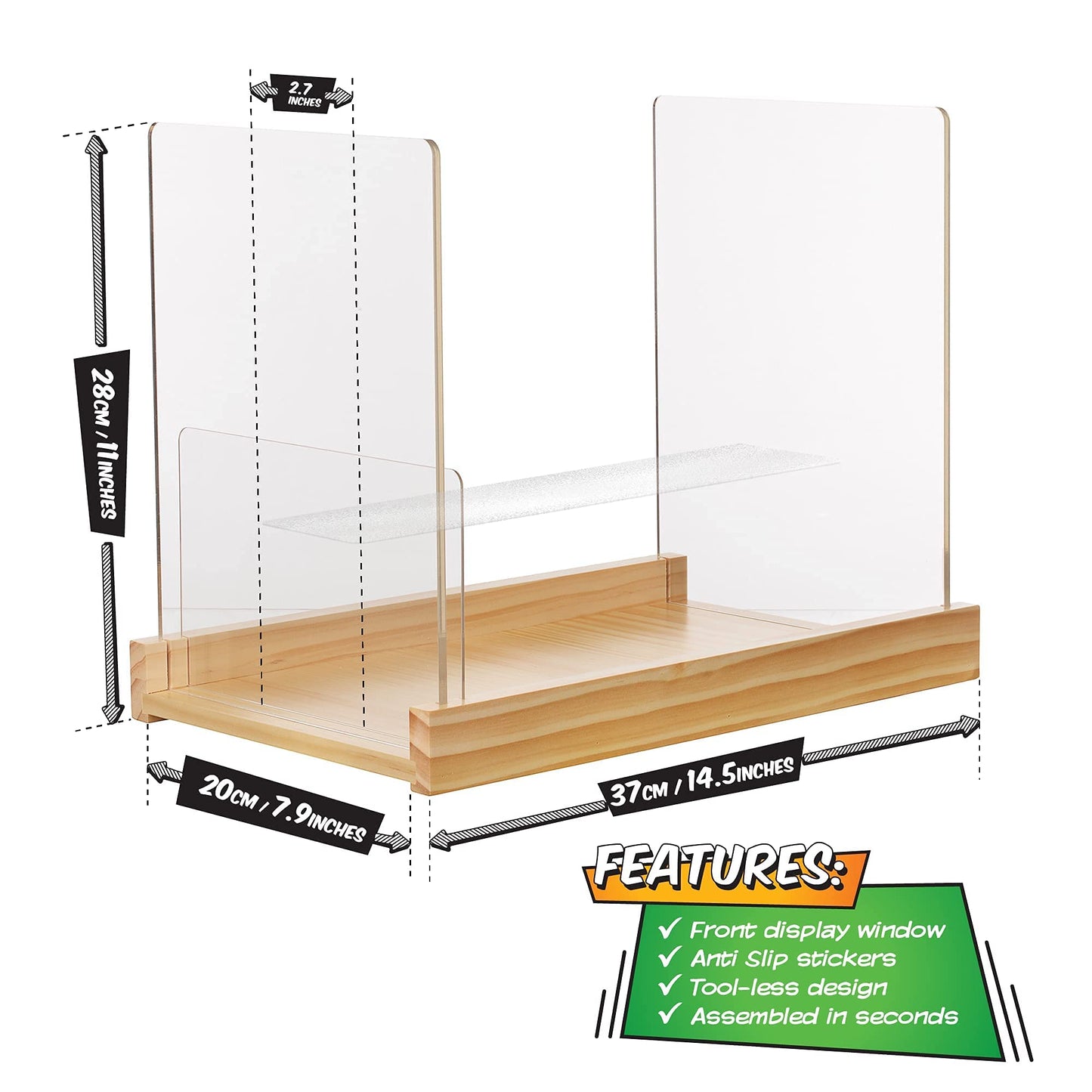 Komiq Patented Comic Book Storage Holder – Wooden & Acrylic Display Box/Case for Collectors