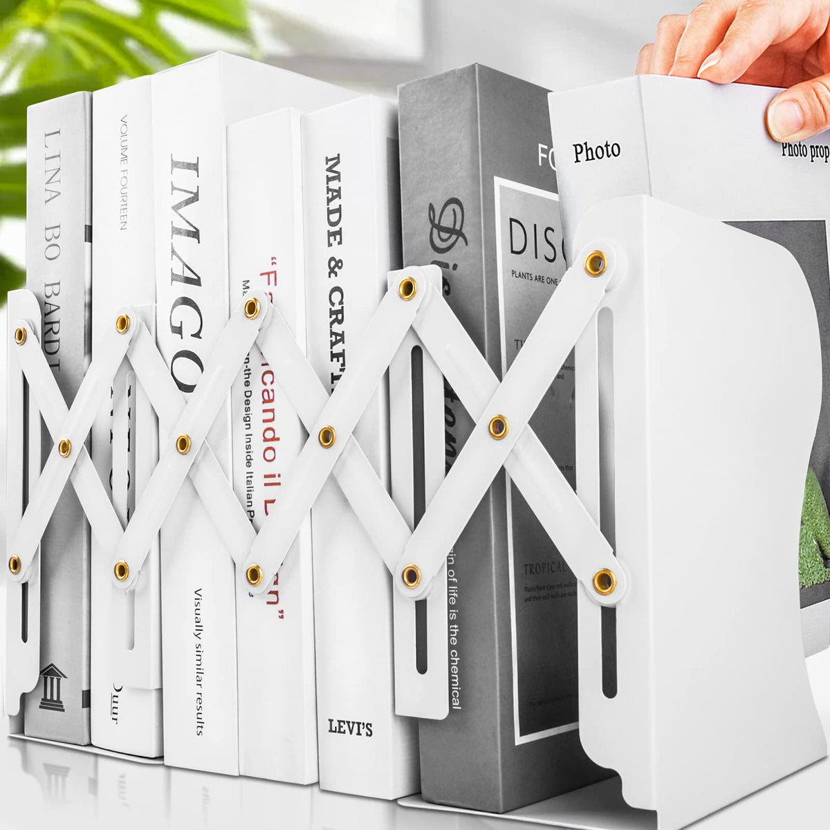 Non Skid Book Ends to Hold Books, Carooyac Heavy Duty Bookends Adjustable Book End, Metal Bookends