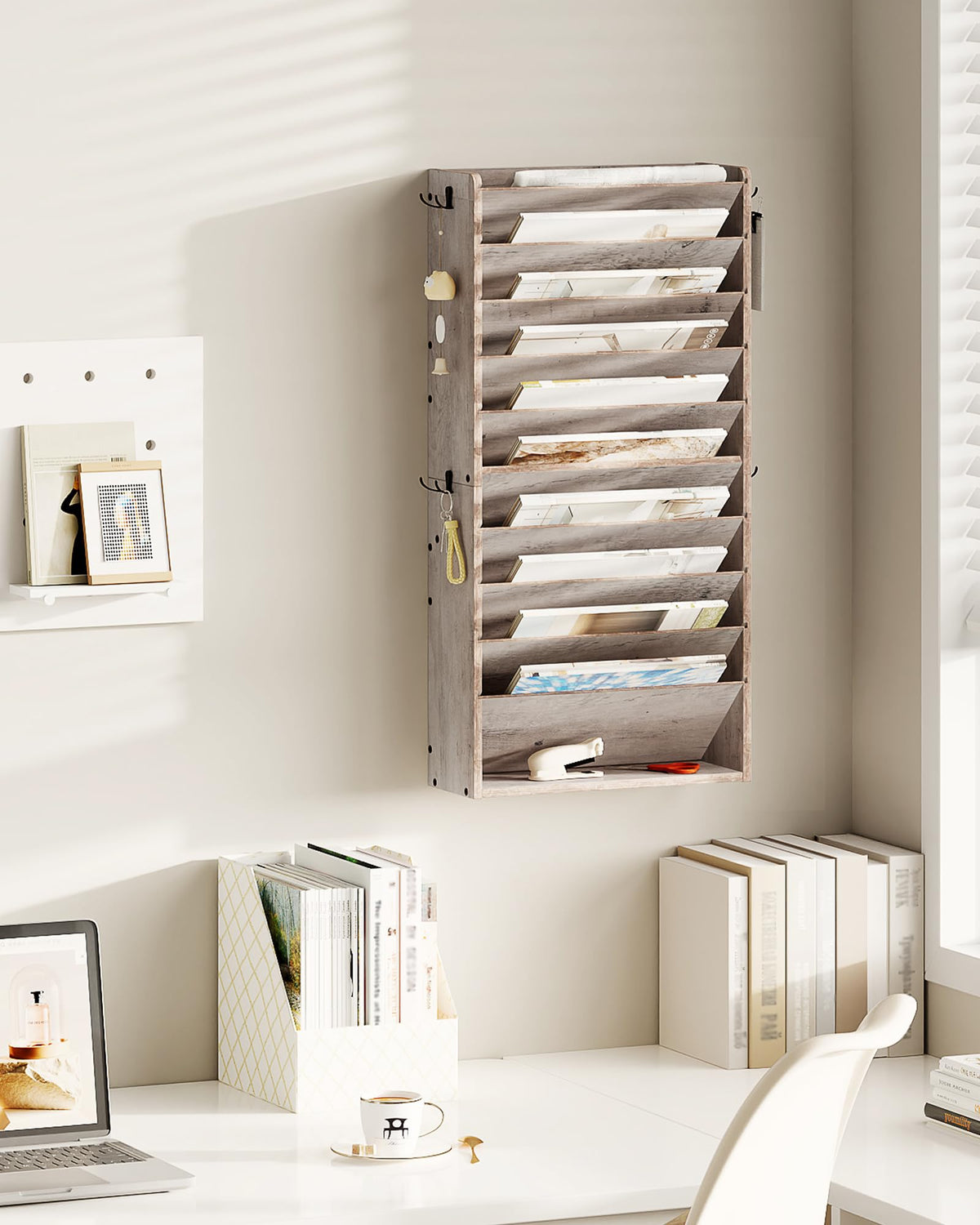 CHOEZON Wall File Organizer, 10-Tier Hanging Mail Organizer, Wall Mount File Holder with 4 Side