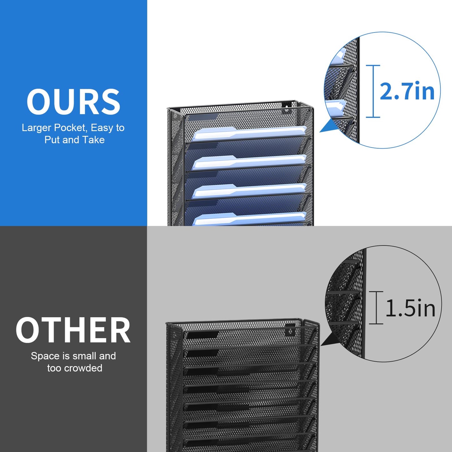 OUTWOLF Hanging Wall File Organizer with Hooks, 12 Tier Vertical Wall Mount File Holder, File