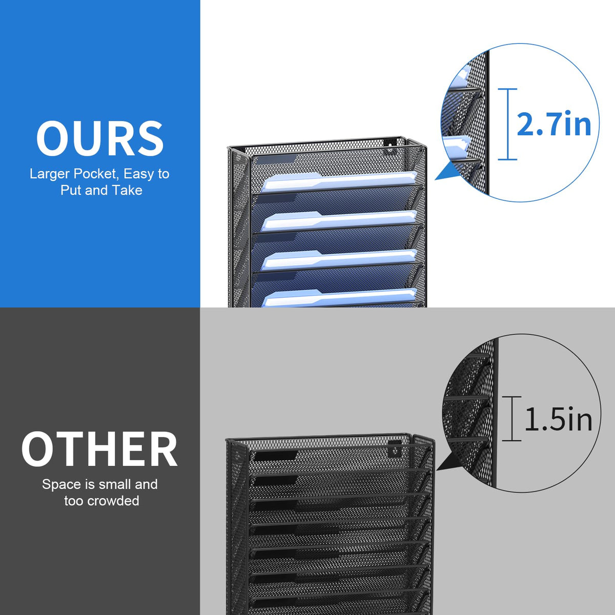 OUTWOLF Hanging Wall File Organizer with Hooks, 12 Tier Vertical Wall Mount File Holder, File