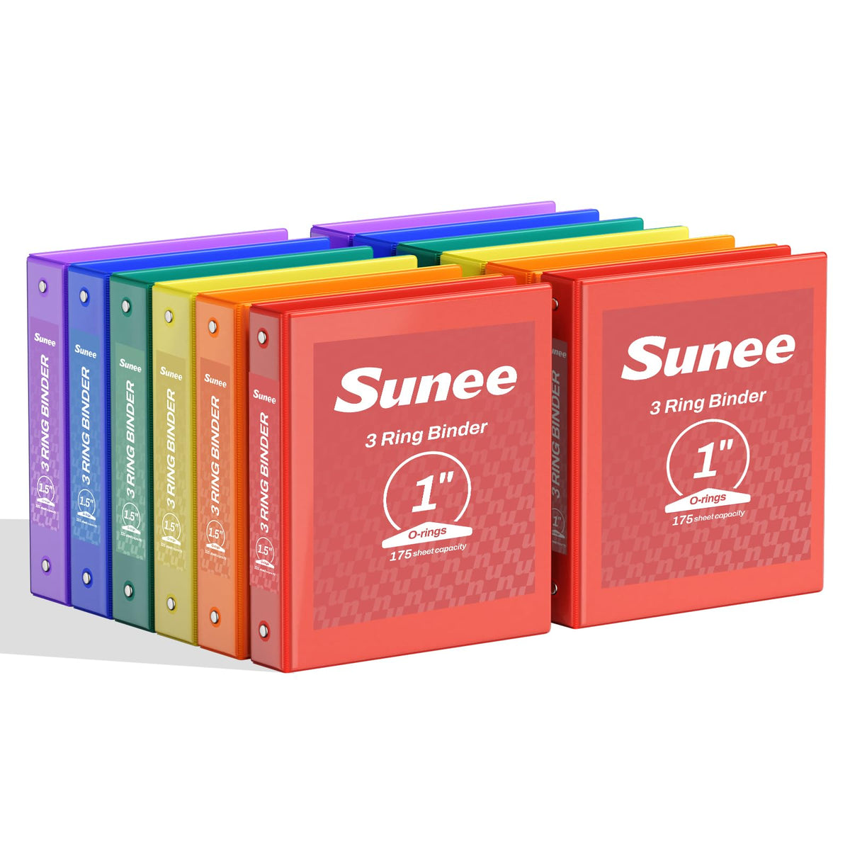 SUNEE 3 Ring Binders 1 Inch 12 Pack Classic Assortment, Clear View Binders Bulk Three Ring PVC-Free