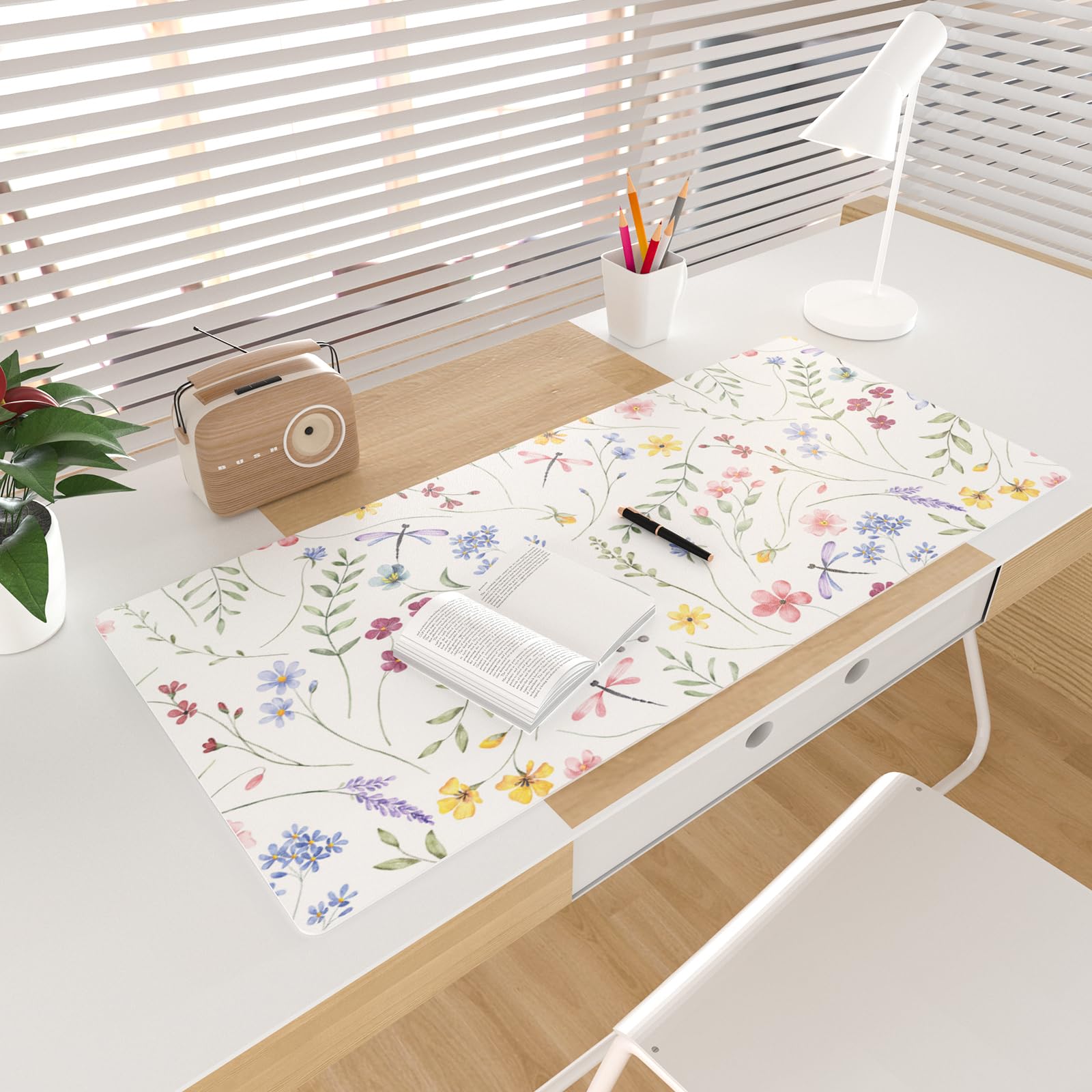 Colorful Star Floral Waterproof Office Desk Mat, 31.5" x 15.7"