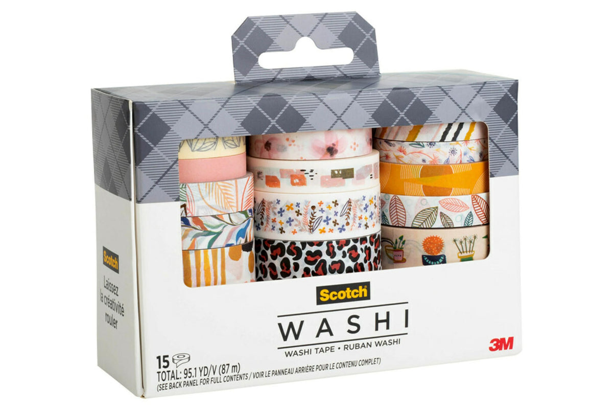 Scotch Washi Tape, Whimsical Design, 15 Rolls, Great for Bullet Journaling, Scrapbooking and DIY