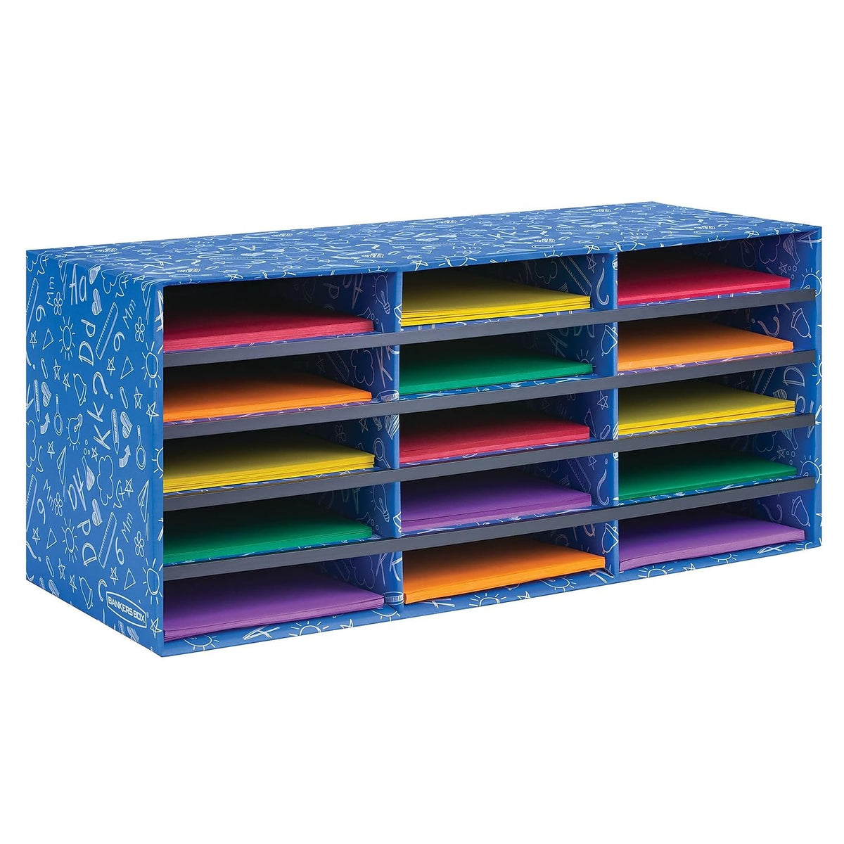 Bankers Box 15-Compartment Literature Sorter, 28.5" x 12.375", Blue