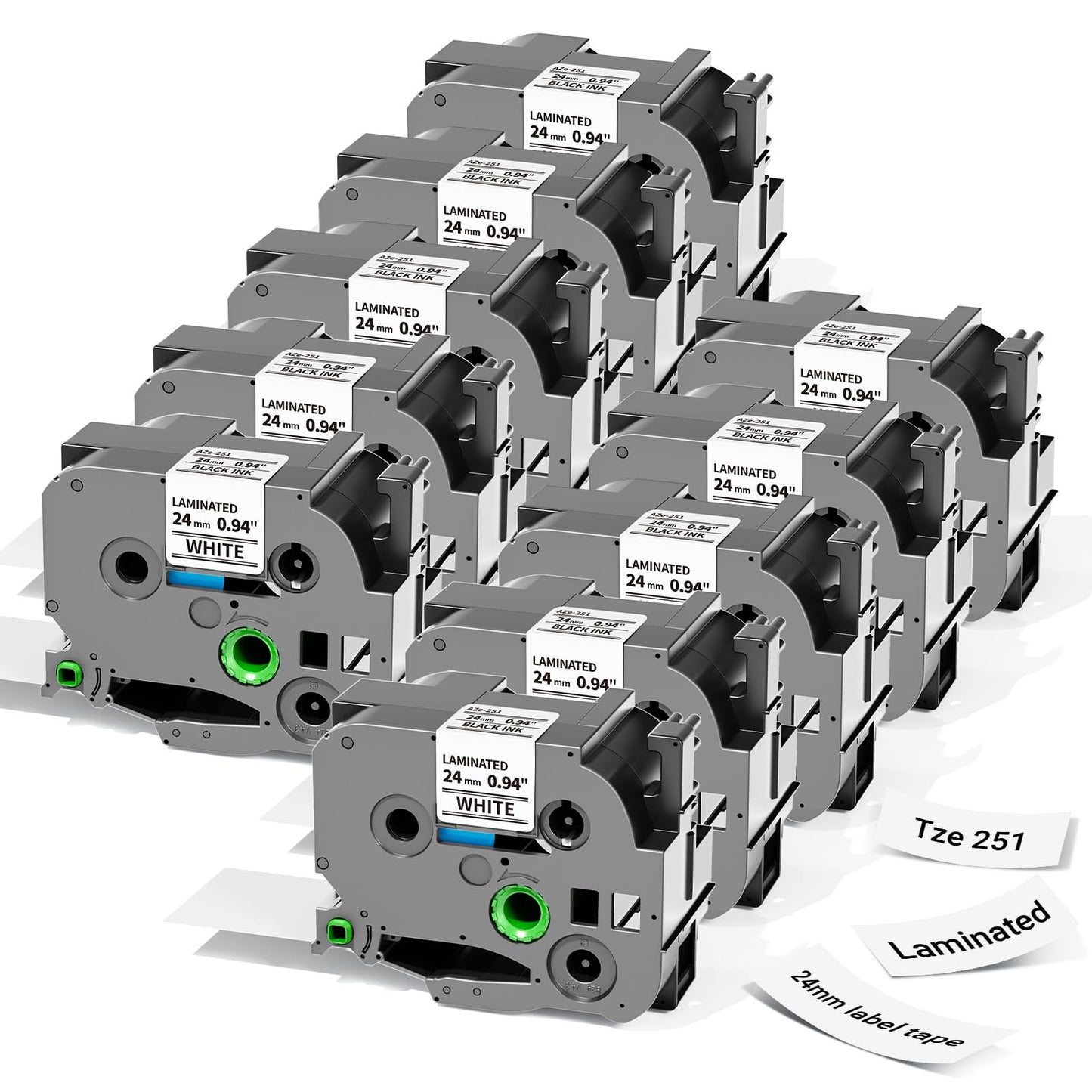 10 Pack Compatible with Brother P Touch 24mm 0.94” TZe-251 TZ TZe251 Tape