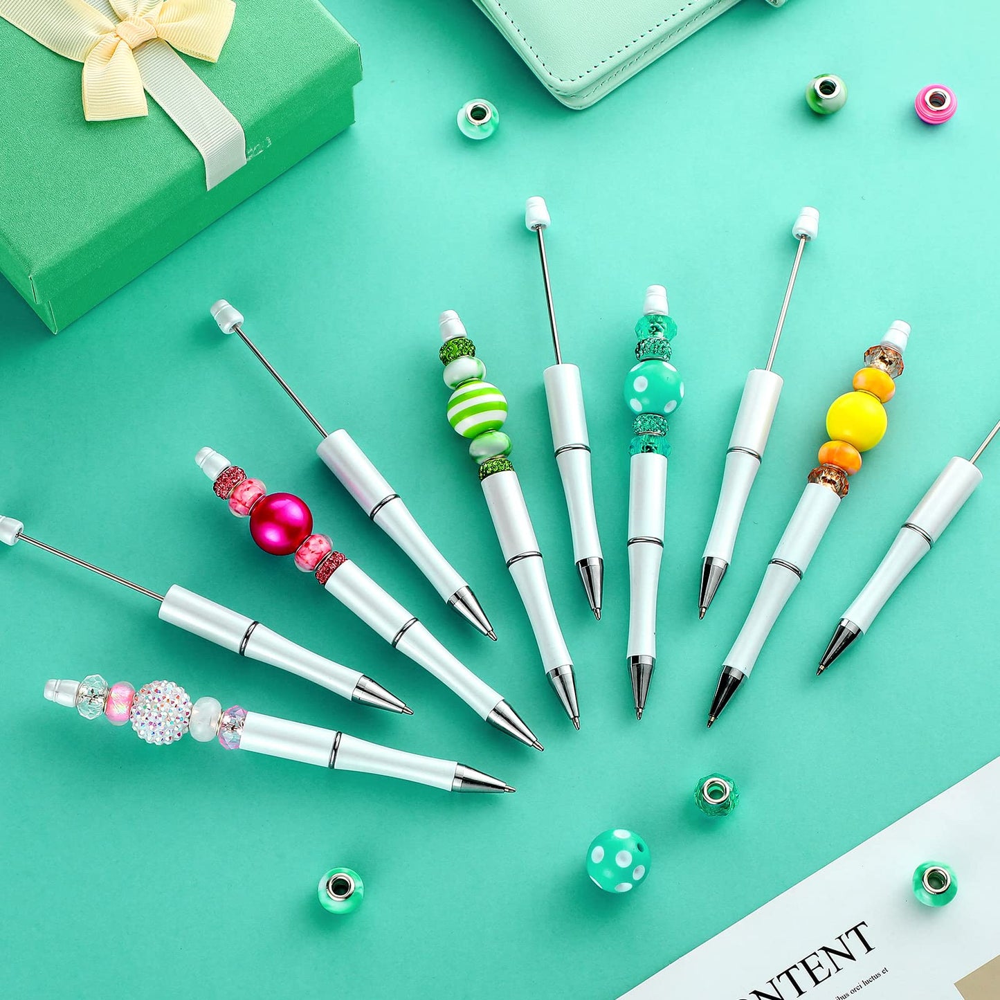 Crtiin 100 Pcs Beadable Pen School DIY Kit,White