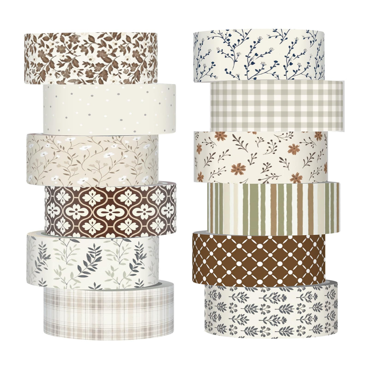 YooNotee 12 Rolls Floral Washi Tape Set,Vintage,Neutral