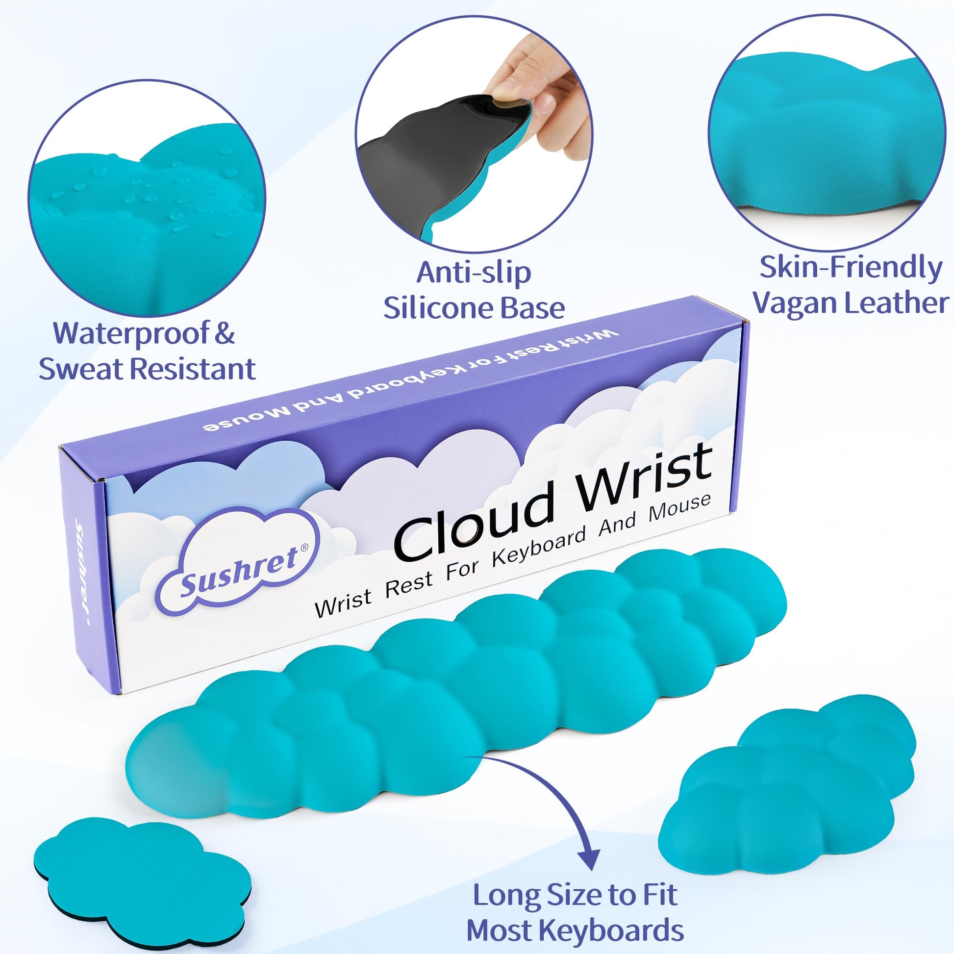 Sushret Cloud Wrist Rest Keyboard, Cloud Keyboard Wrist Pad Set with PU Leather Memory Foam, Cute