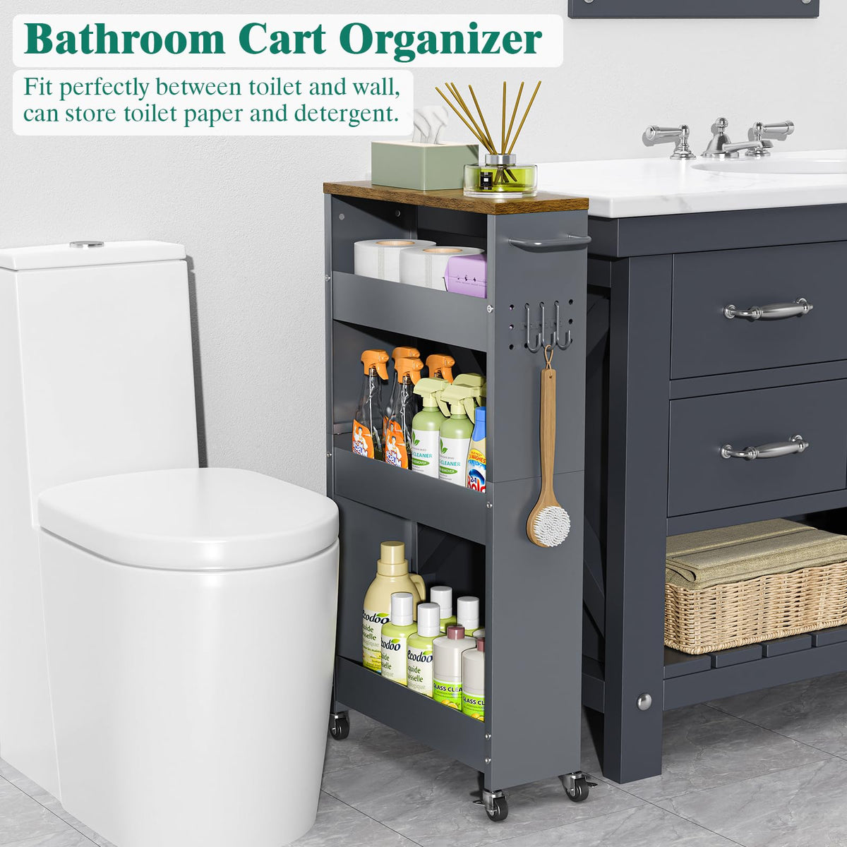 XYZLVSI Slim Storage Cart, Narrow Kitchen Rolling Cart for Small Spaces