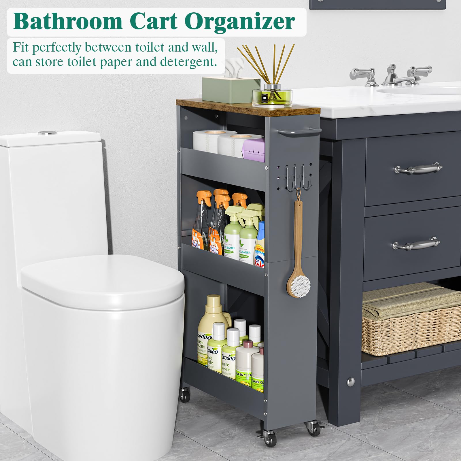 XYZLVSI Slim Storage Cart, Narrow Kitchen Rolling Cart for Small Spaces