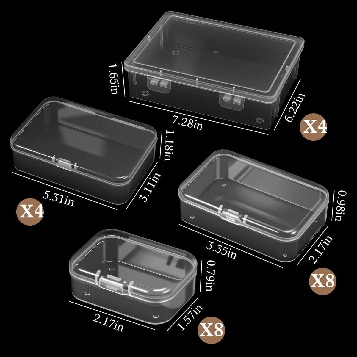 SATINIOR 24 Pcs Small Clear Plastic Container Box, Multiple Sizes
