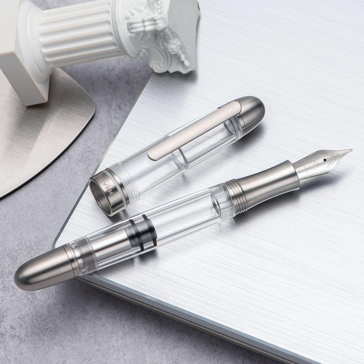 Asvine P36 Titanium Fountain Pen Piston Filling, Iridium Medium Nib Clear Transparent Acrylic