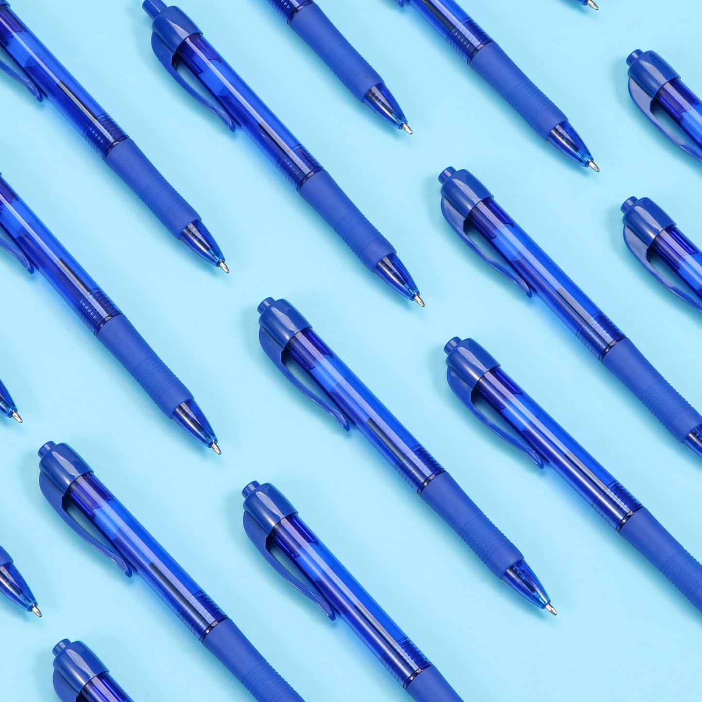 deegtran Pens Bulk, 50 Pack No Bleed Blue Ink Click Pens with Soft Grip, Wholesale Retractable