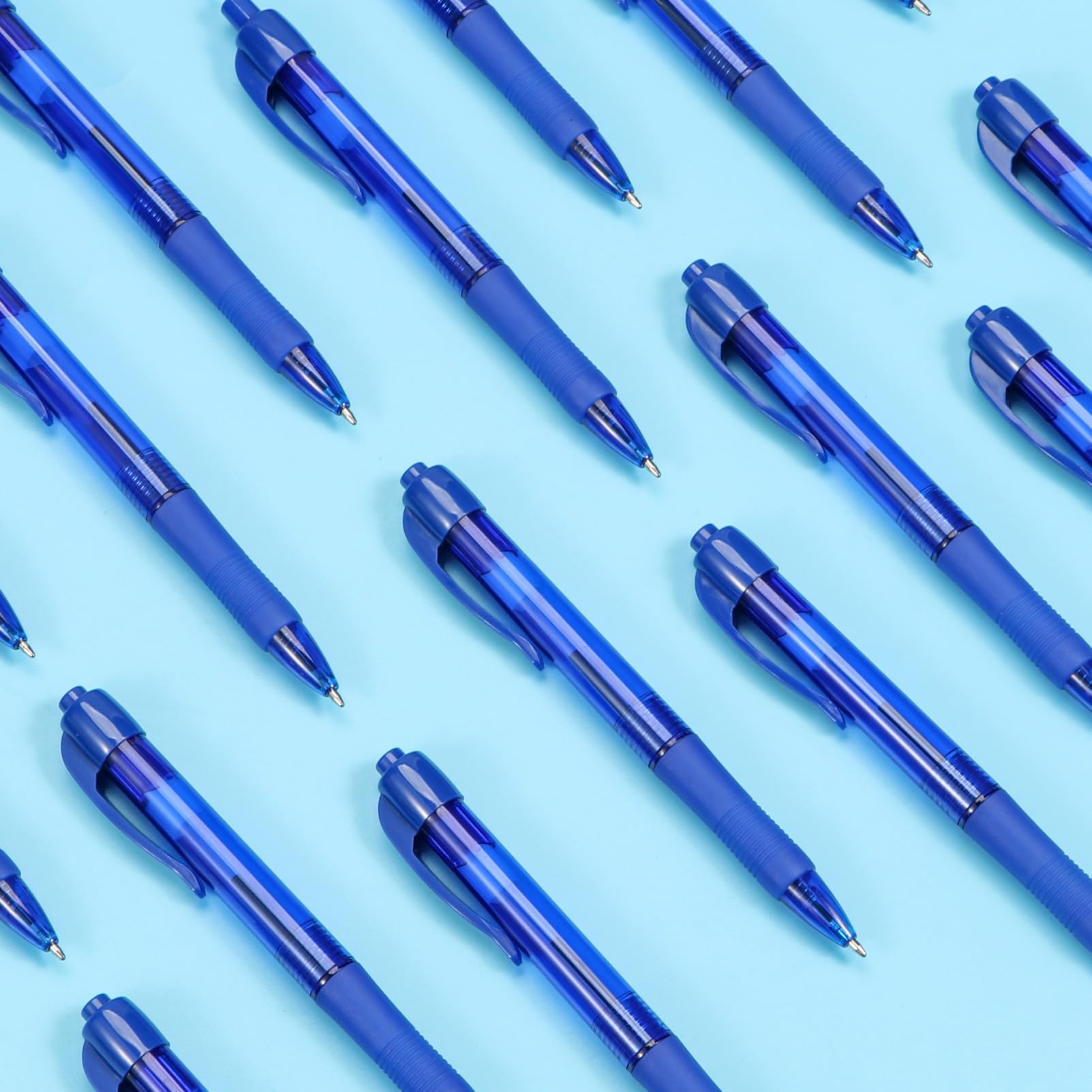deegtran Pens Bulk, 50 Pack No Bleed Blue Ink Click Pens with Soft Grip, Wholesale Retractable