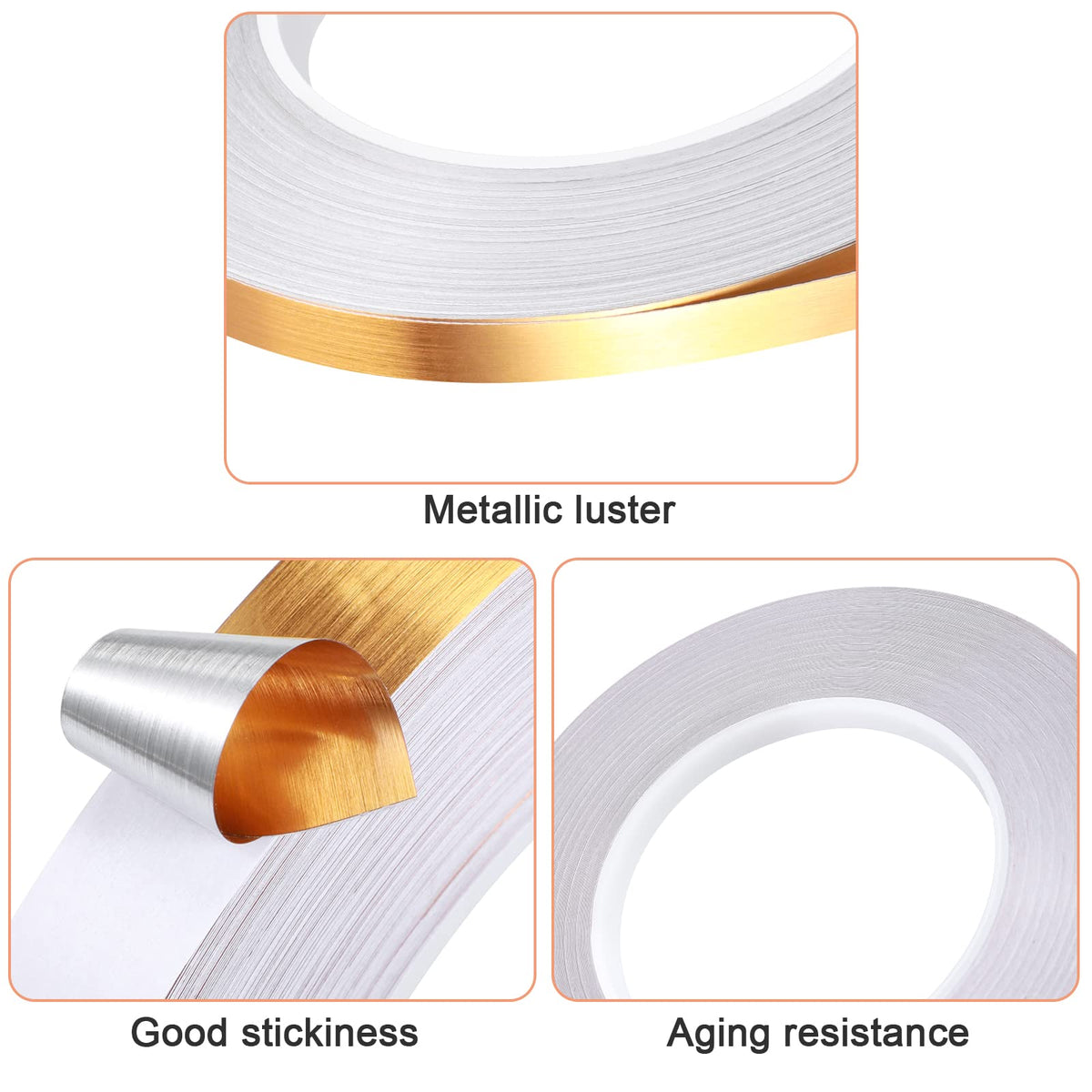 Zonon Gold Washi Tape for Wall Decor Metallic Trim Self Adhesive 5/20/35mm