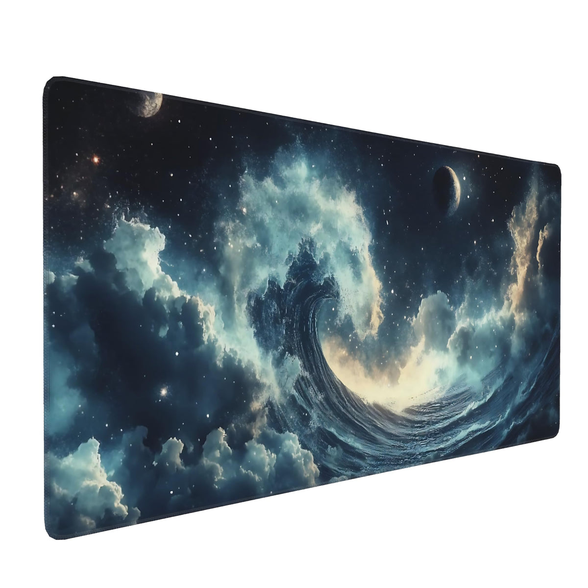 Aesthetic Kanagawa Great Wave Gaming Mouse Pad, Deep Blue Japanese Desk Mat with Anti-Slip Base &