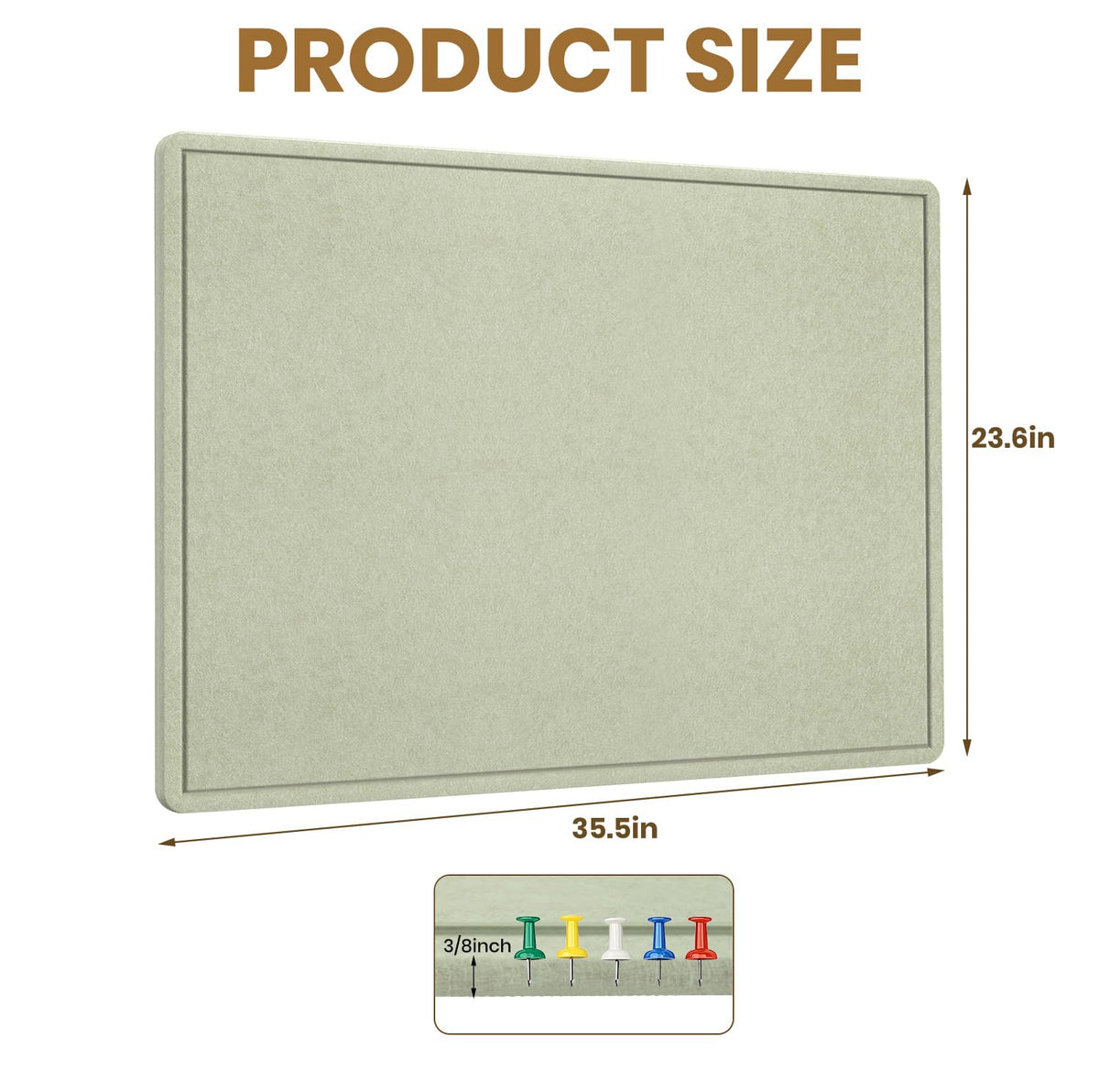 Bulletin Board 36" x 24" Felt Cork Board - Decorative Pin Board, Sage Green
