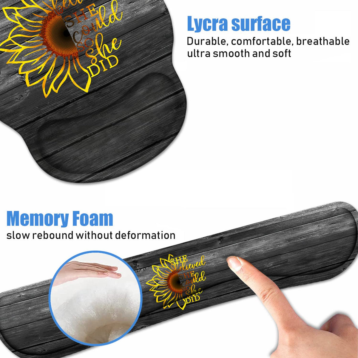 Keyboard Wrist Rest + Mouse Pad Wrist Support Set with Coasters, Inspirational Quote She Believed