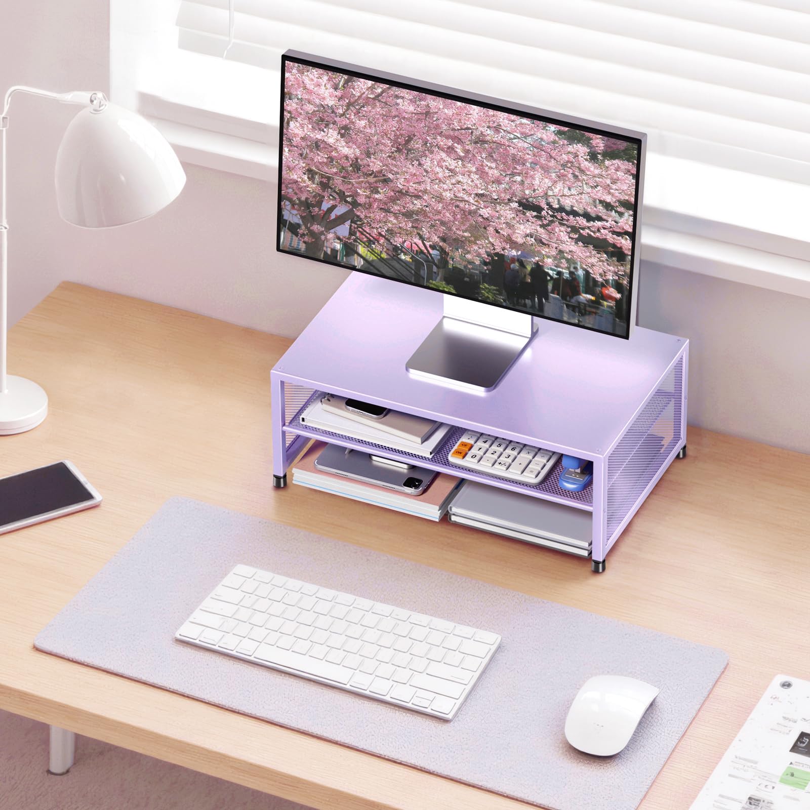 ECOLOVI 2-Tier Computer Monitor Stand Riser, Printer & Laptop Stand, Office Desk Accessories