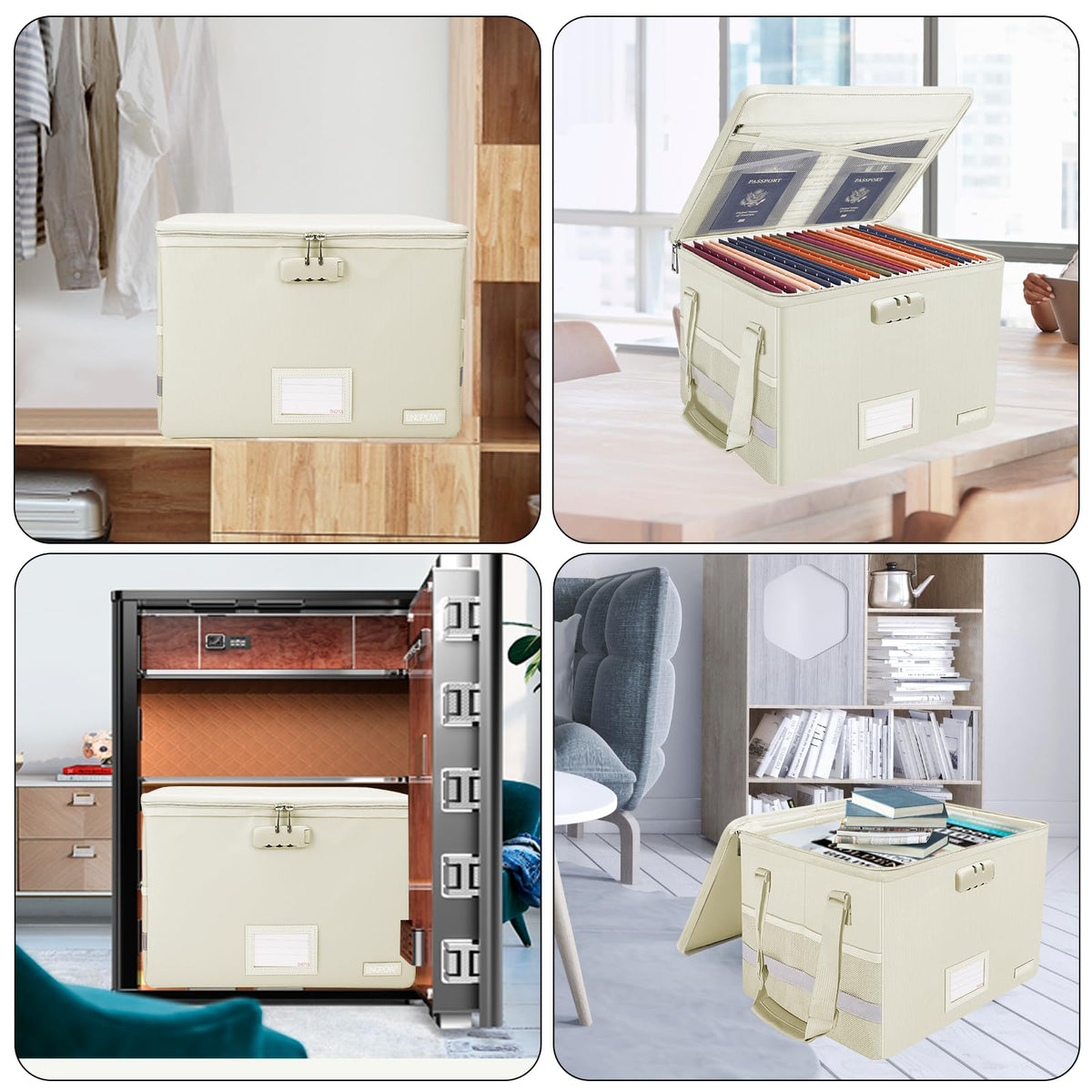 ENGPOW File Box with Lock,Fireproof Document Box with Zipper Lid,Collapsible File Storage Organizer