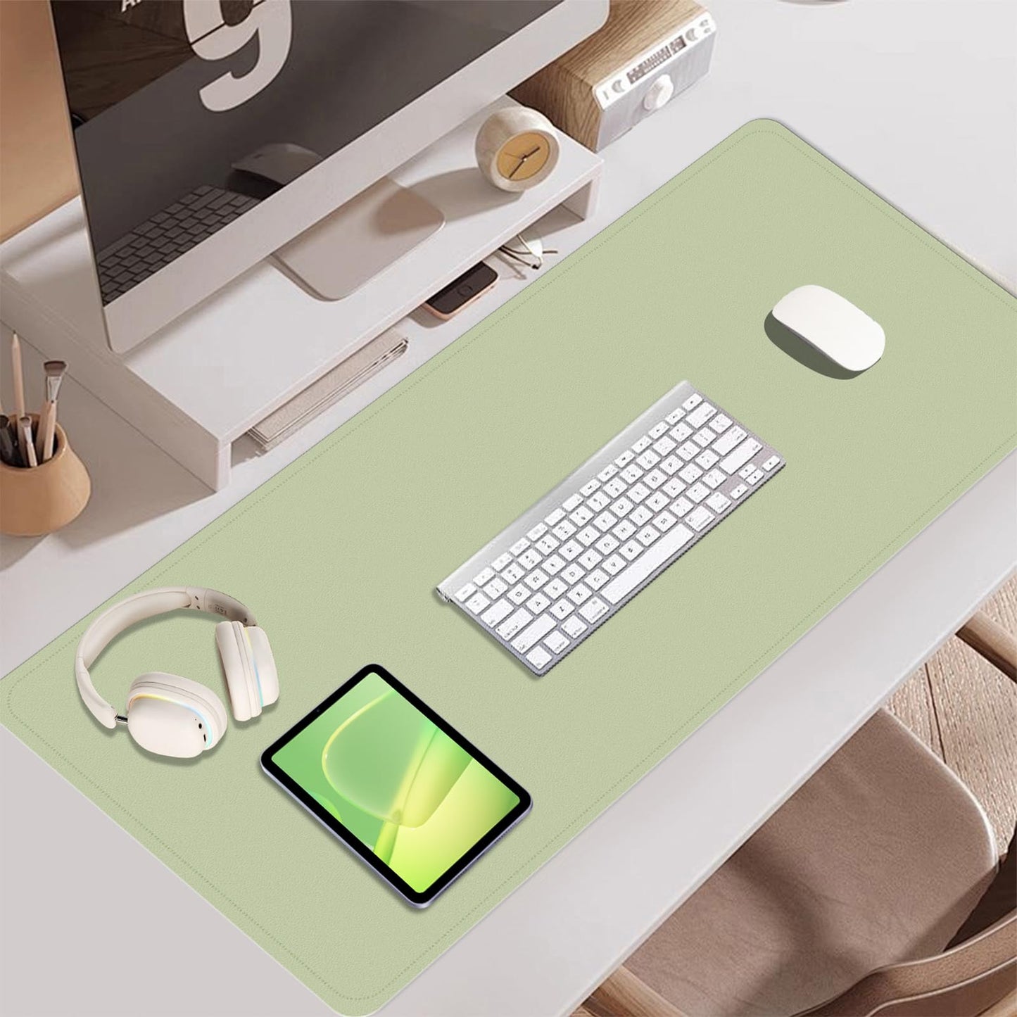 Large Desk Pad 35.4" x 17", Non-Slip Desk Mat with PU Leather & Natural Cork, Waterproof Writing