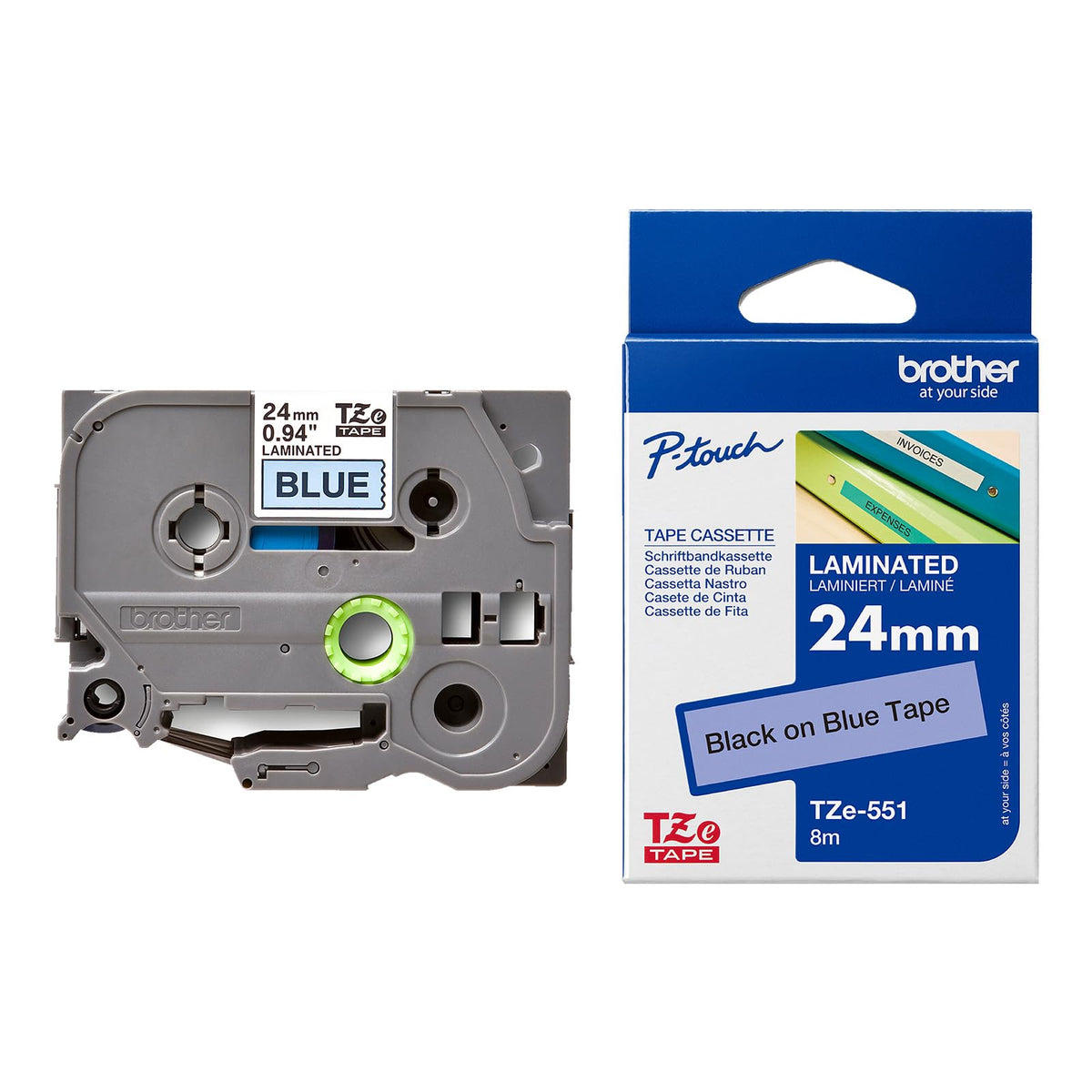 Brother TZe-551 Labelling Tape Cassette, Black on Blue, 24 mm (W) x 8 m (L), Laminated, Brother
