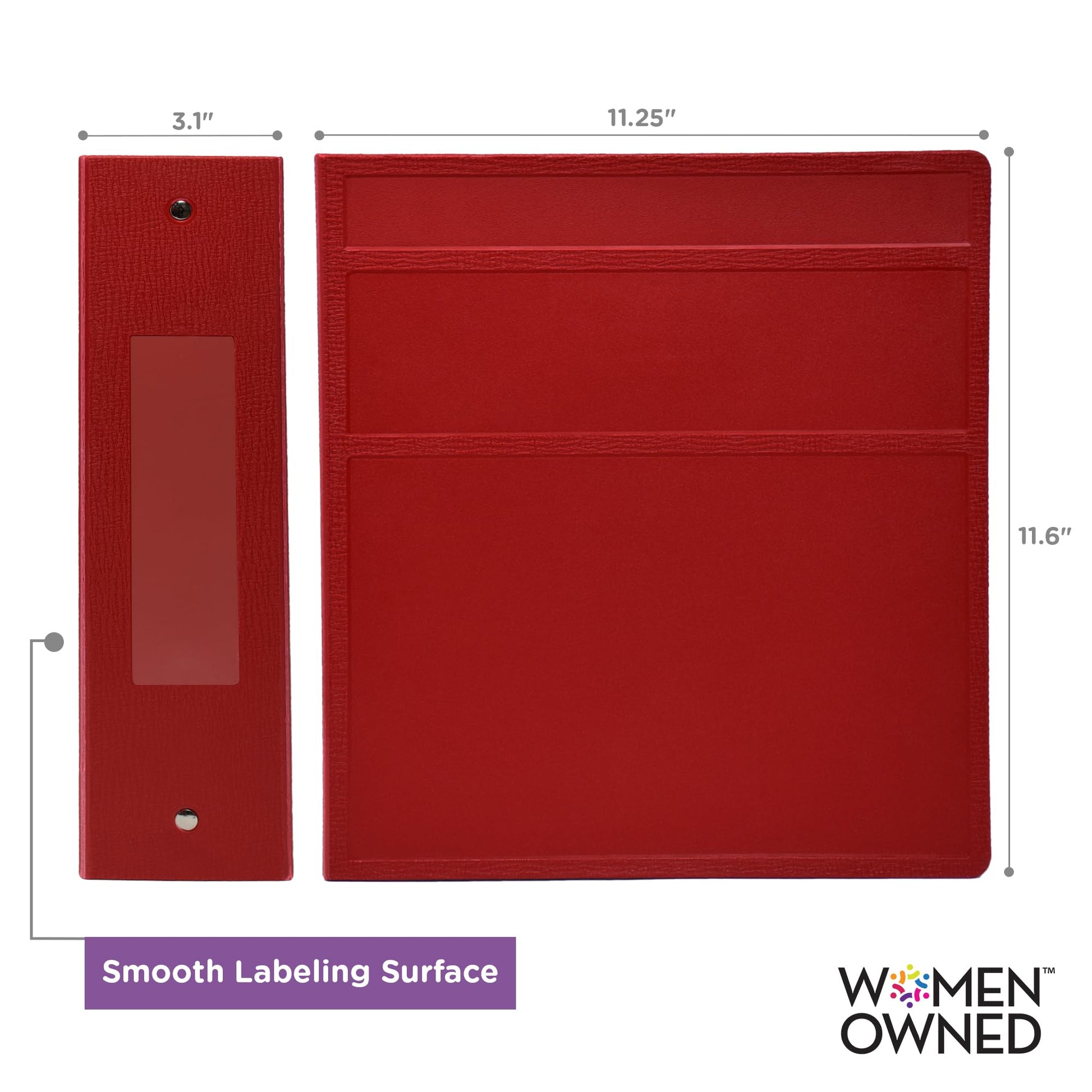 Carstens 3-Inch Heavy Duty 3-Ring Binder - Side Opening, Brick Red, Durable Plastic, Precision