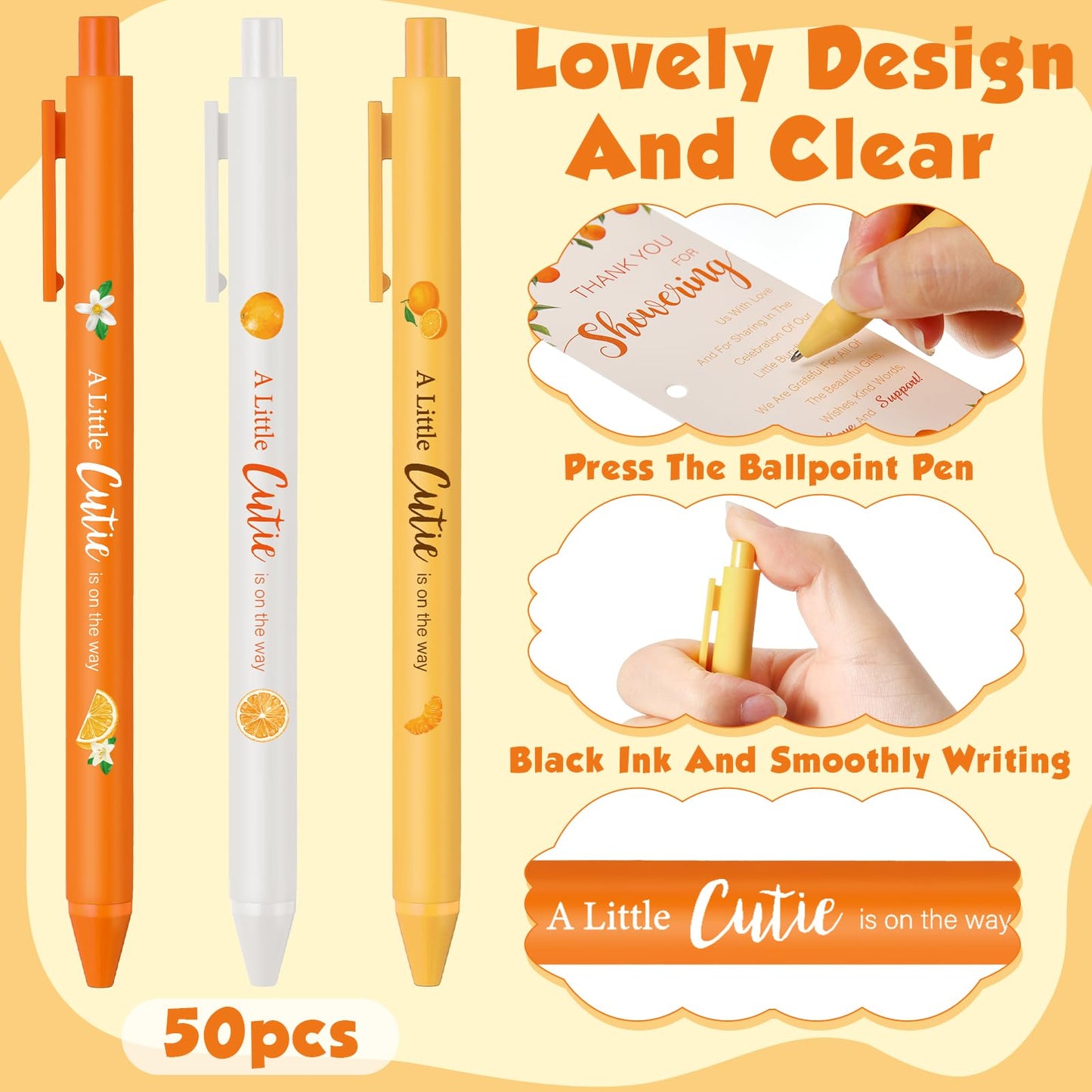 Feifeiya 50 Sets Little Cutie Baby Shower Pens with Thank You Cards Baby Shower Favors for Guests