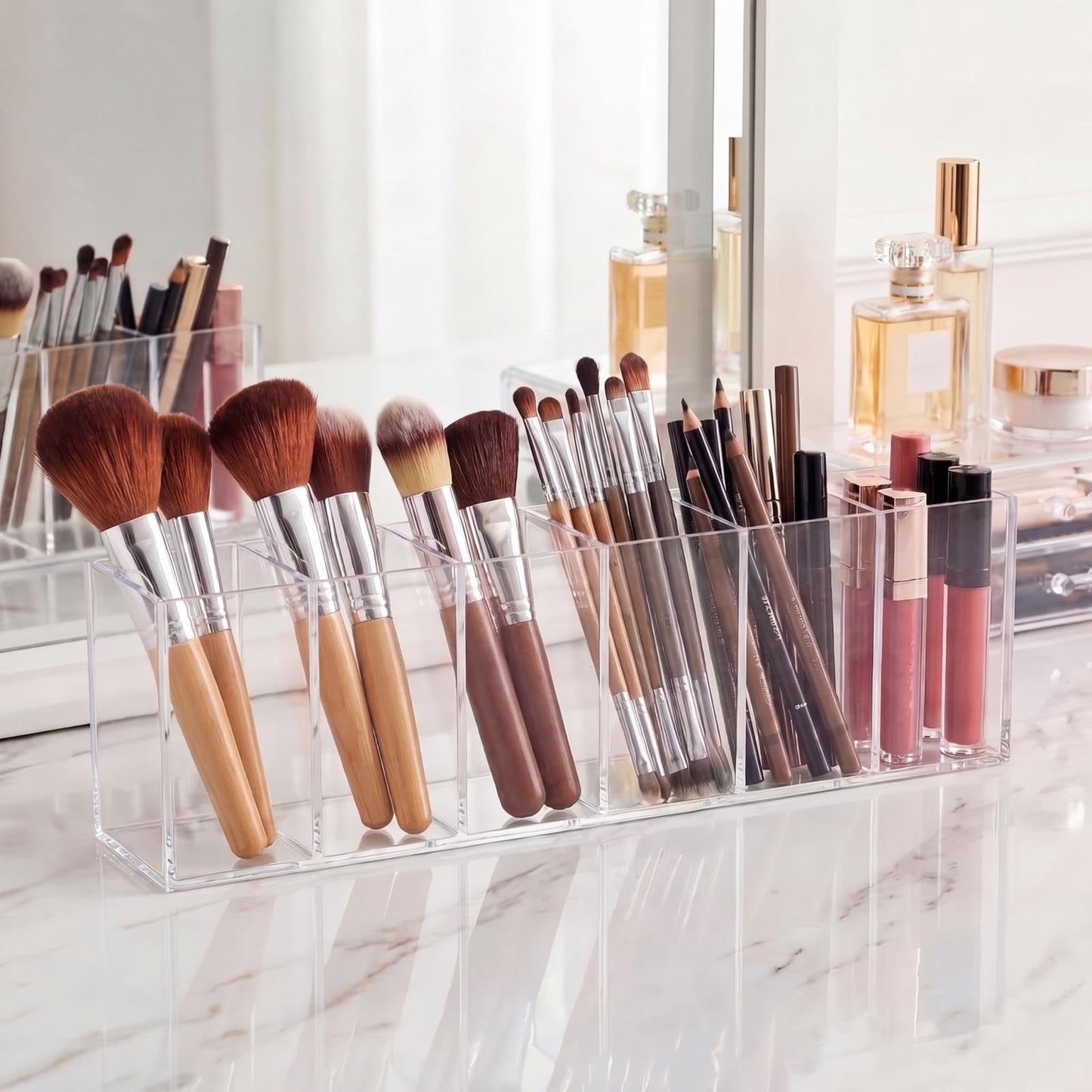 Jetec 6 Compartments Acrylic Pen Holder, Pencil Makeup Brush Holder(Clear)