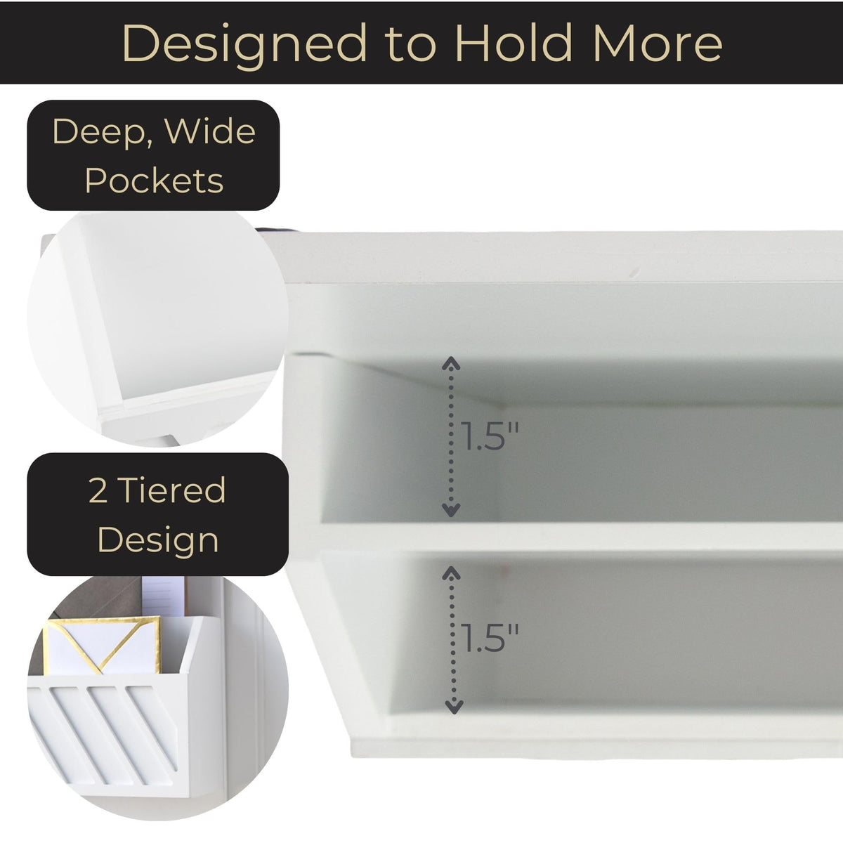 BLU MONACO | Wall Mount Key Holder with Mail Organizer | Wooden Command Center with 3 Hooks and